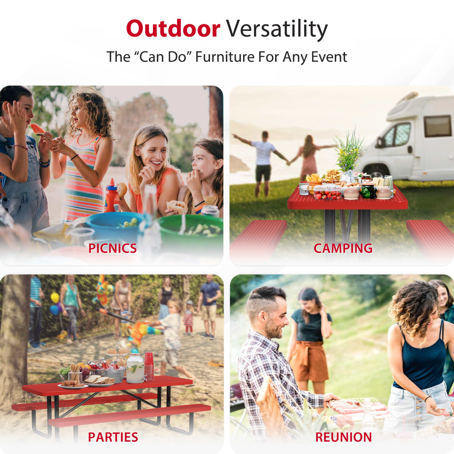 Leisure Craft Rectangle Outdoor Picnic Table, 29-11/16inH x 96inW x 62inD, Black/Red - Image 6