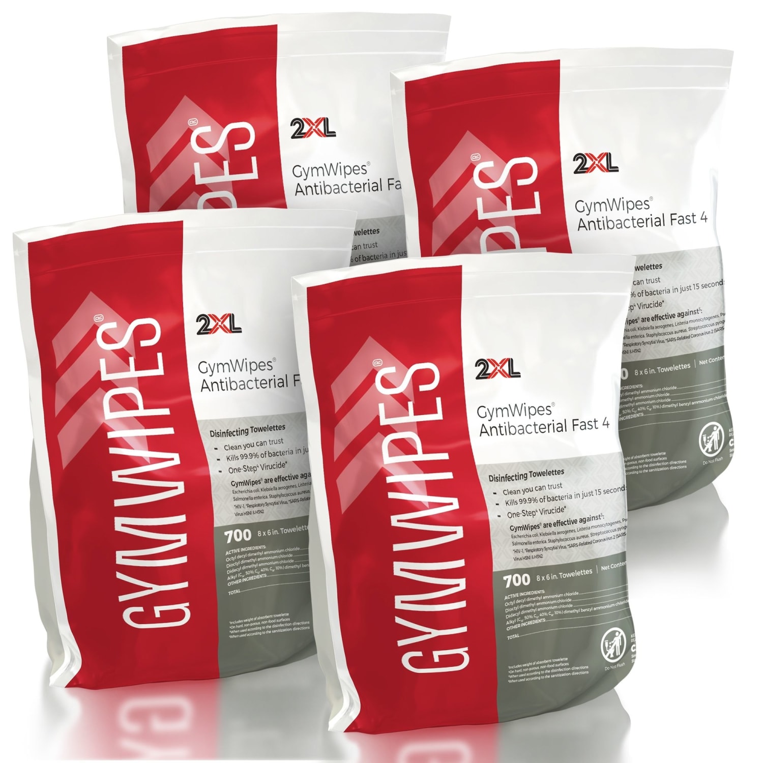 2XL GymWipes Antibacterial Towelettes Bucket Refill - For Multi Surface - Phenol-free, Hygienic, Anti-bacterial, Disinfectant, Disposable, Bleach-free, Alcohol-free, Disposable, Absorbent - White - 700 Bag - 4 / Carton - Image 3