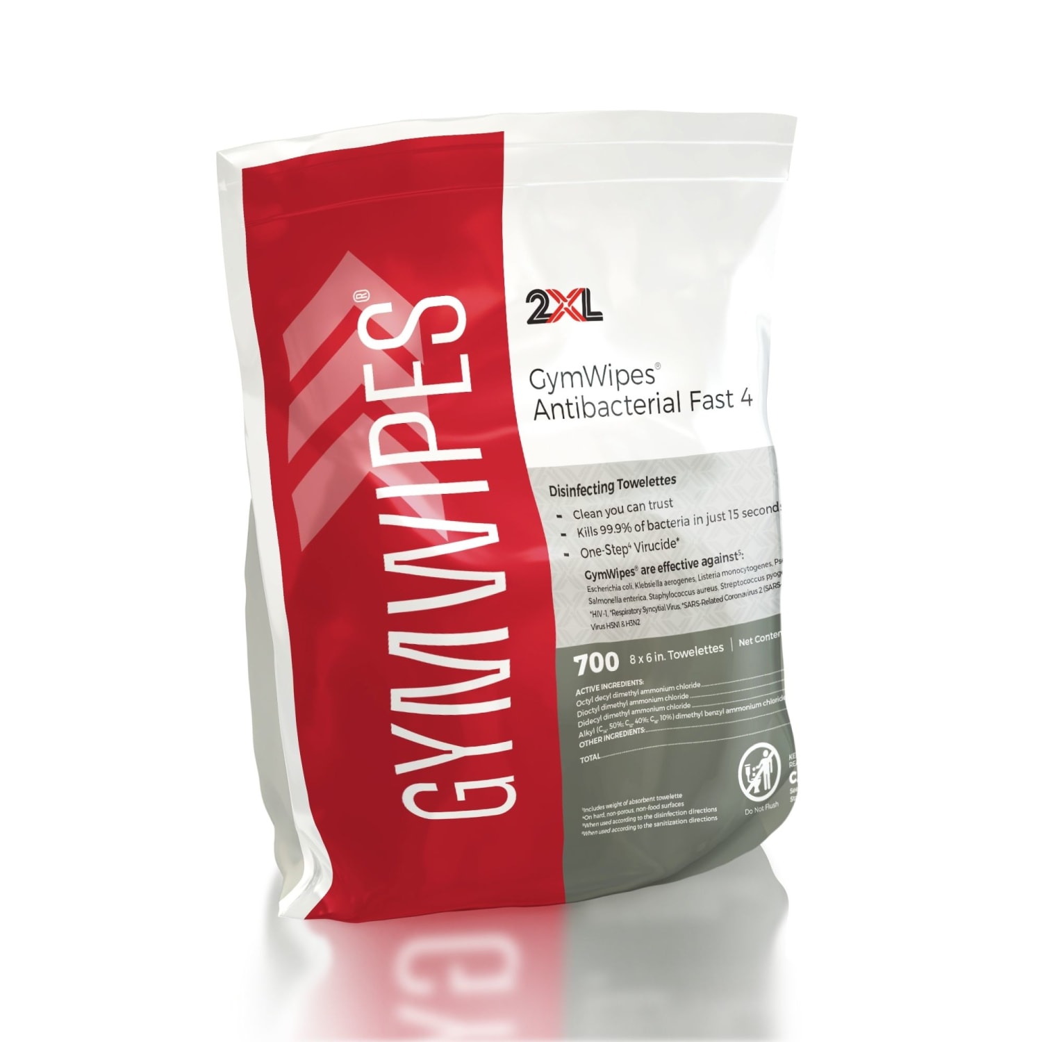 2XL GymWipes Antibacterial Towelettes Bucket Refill - For Multi Surface - Phenol-free, Hygienic, Anti-bacterial, Disinfectant, Disposable, Bleach-free, Alcohol-free, Disposable, Absorbent - White - 700 Bag - 4 / Carton - Image 4