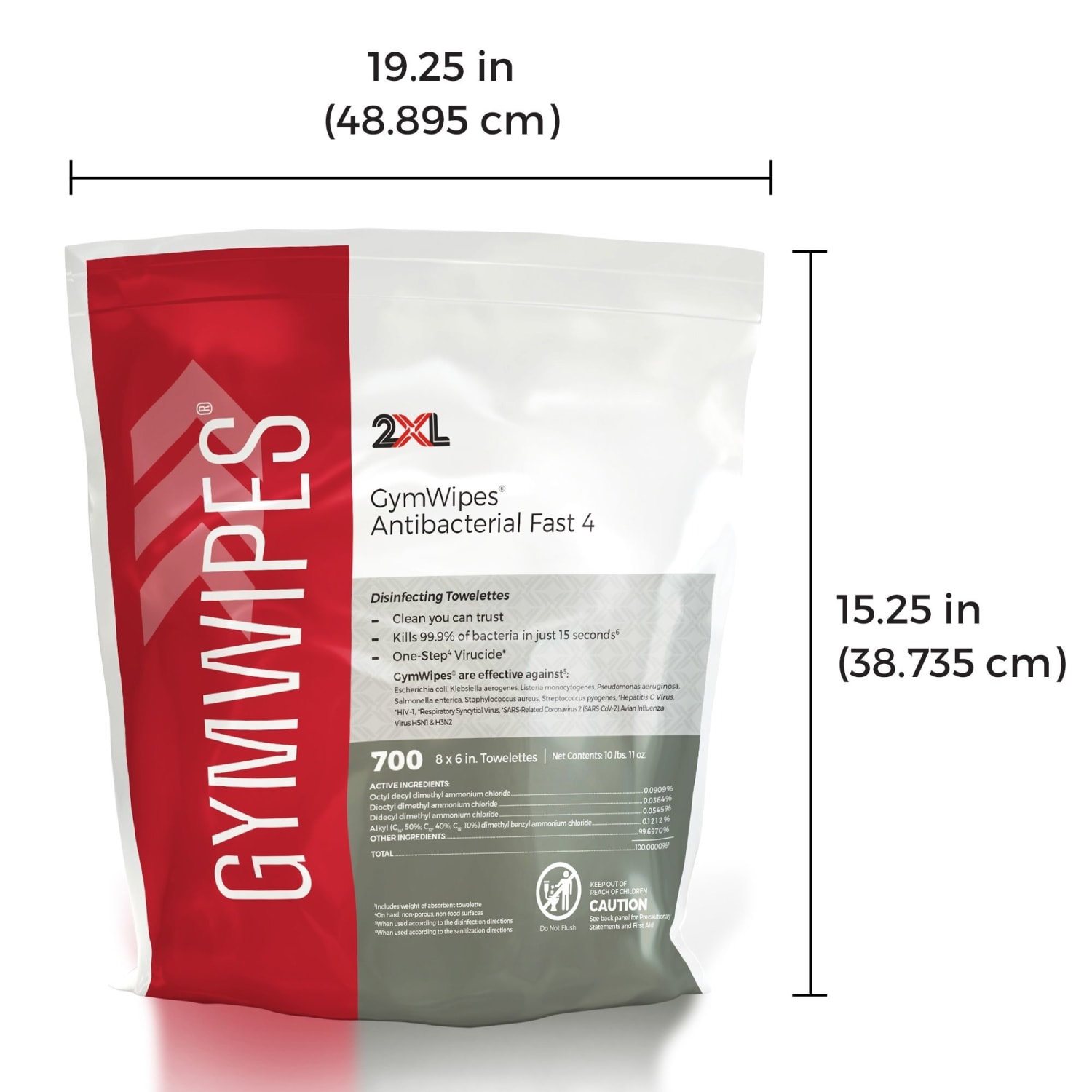 2XL GymWipes Antibacterial Towelettes Bucket Refill - For Multi Surface - Phenol-free, Hygienic, Anti-bacterial, Disinfectant, Disposable, Bleach-free, Alcohol-free, Disposable, Absorbent - White - 700 Bag - 4 / Carton - Image 6