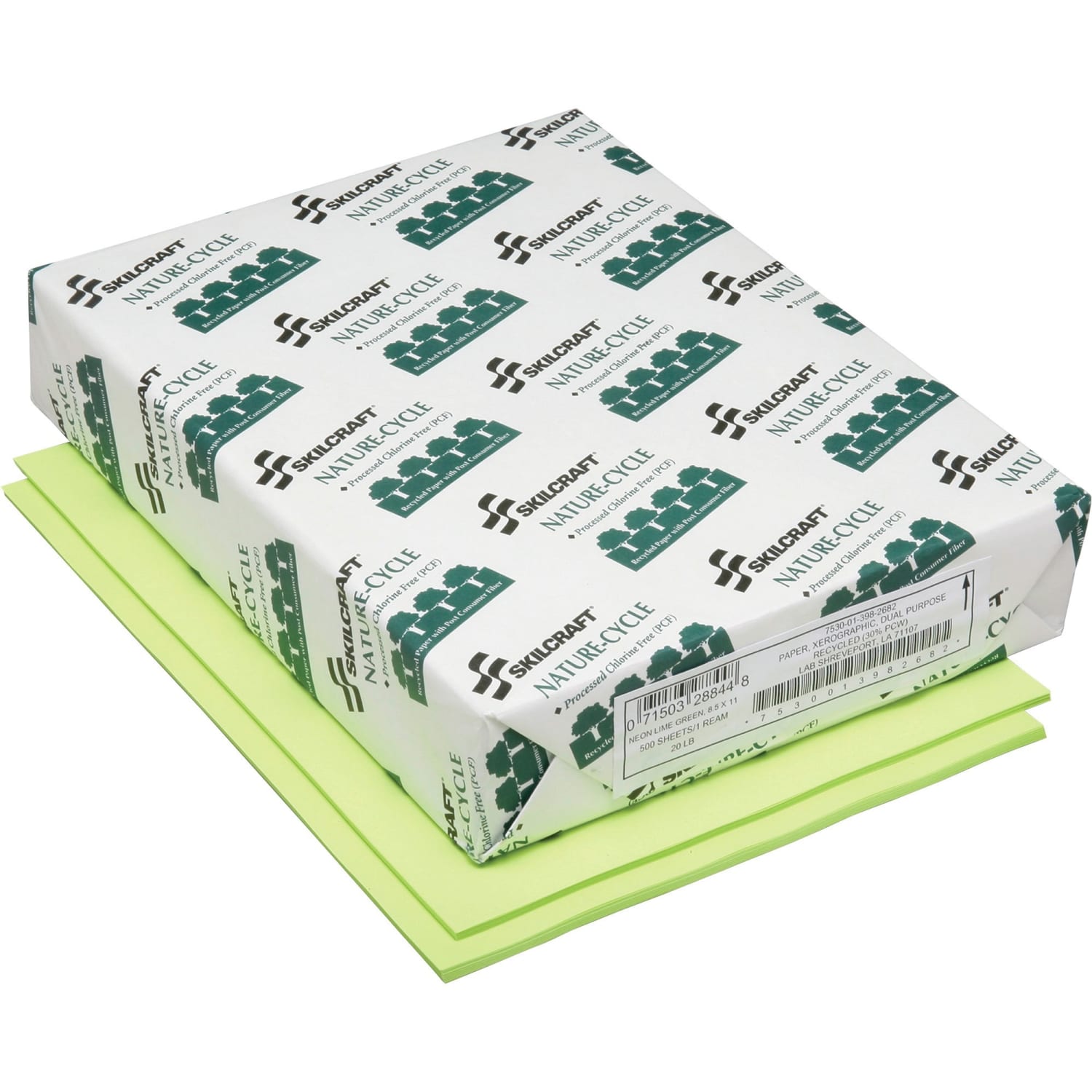 SKILCRAFT Neon Color Copy Paper, Neon Green, Letter (8.5in x 11in), 500 Sheets Per Ream, 20 Lb, 30% Recycled - Image 3