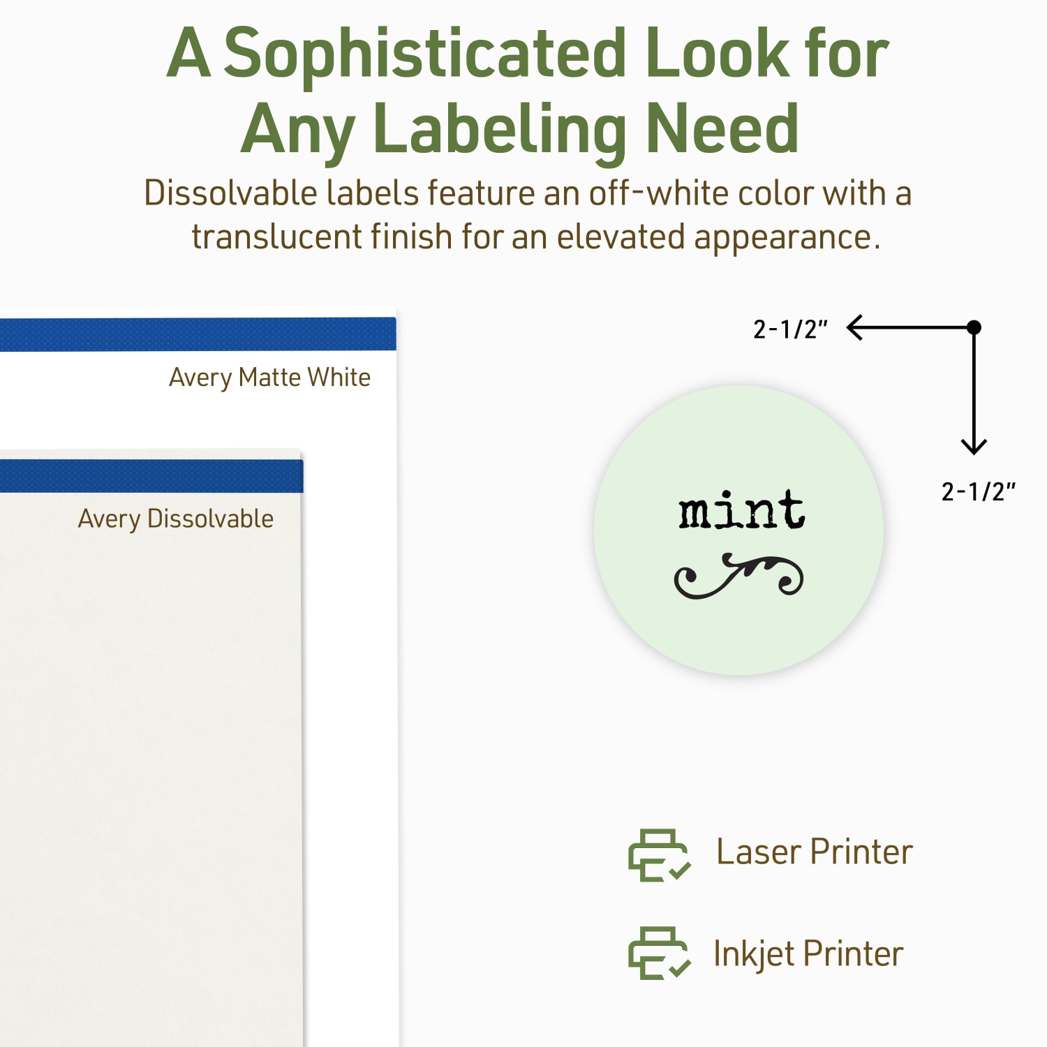 Avery Print-to-the-Edge Dissolvable Labels With Sure Feed Technology, 94502-DWMP5, Round, 2-1/2in, Matte Off-White, Pack Of 45 - Image 5