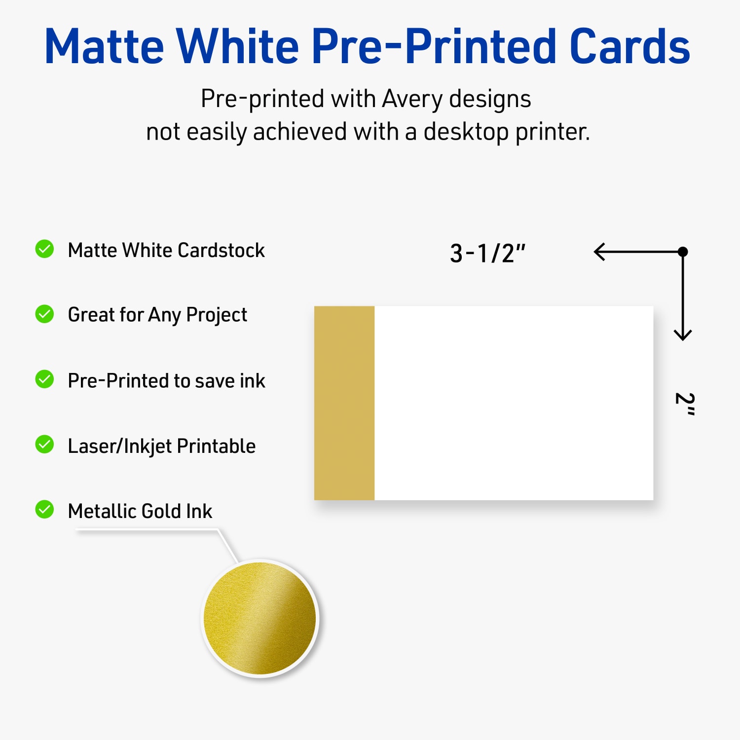 Avery Printable Cards With Sure Feed Technology, 2in x 3-1/2in, Matte White Preprinted Gold-Dipped Edge, Pack Of 80 - Image 4