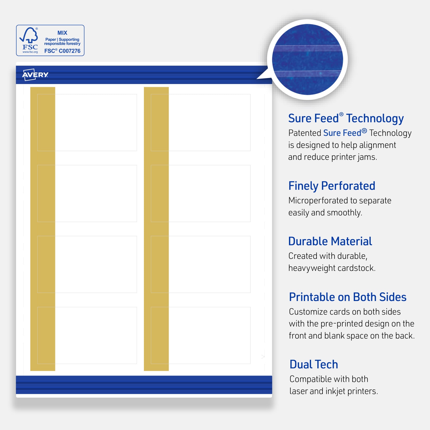 Avery Printable Cards With Sure Feed Technology, 2in x 3-1/2in, Matte White Preprinted Gold-Dipped Edge, Pack Of 80 - Image 5