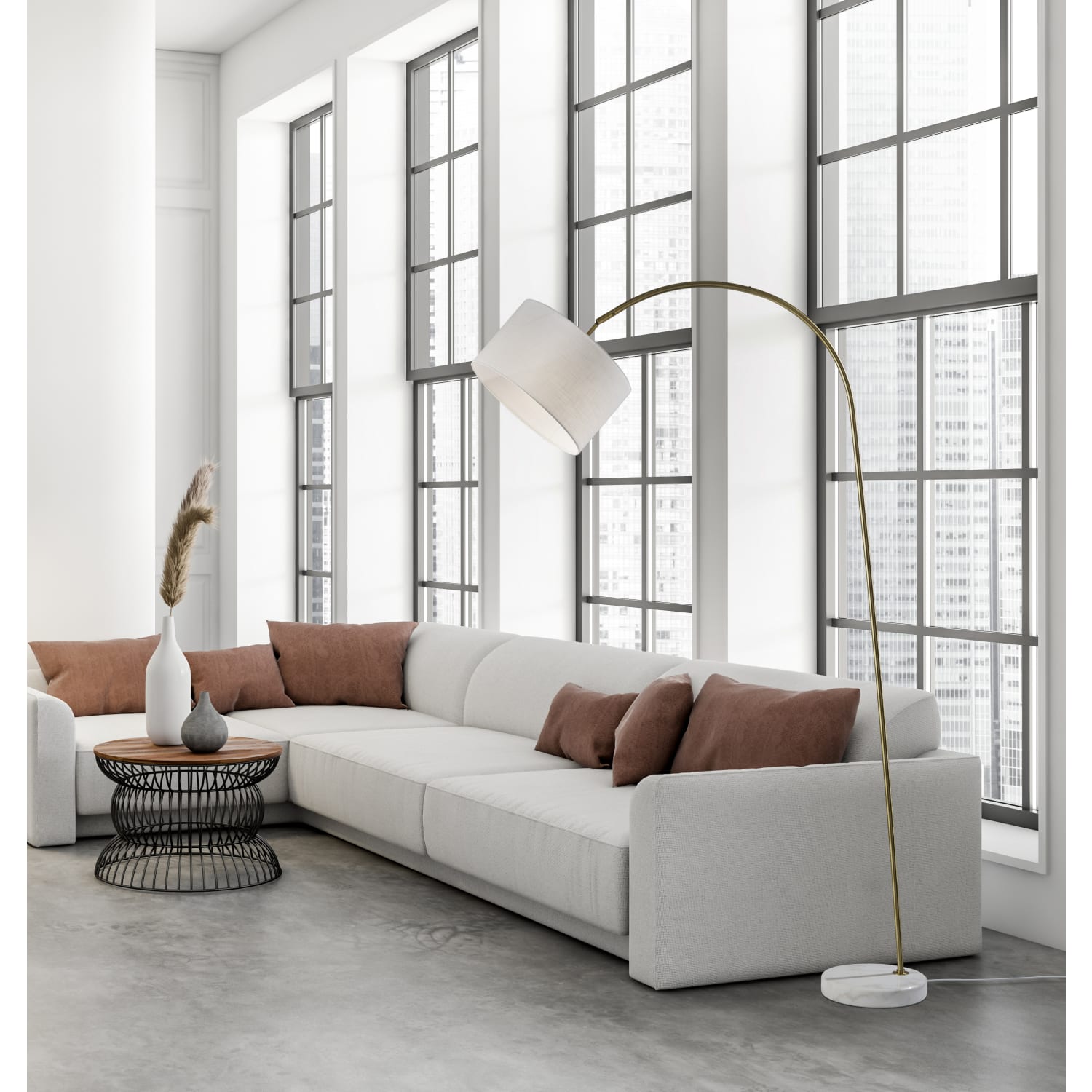 Adesso Chrystie Arc Floor Lamp, 83-1/2inH, White Shade/White Marble Base - Image 4