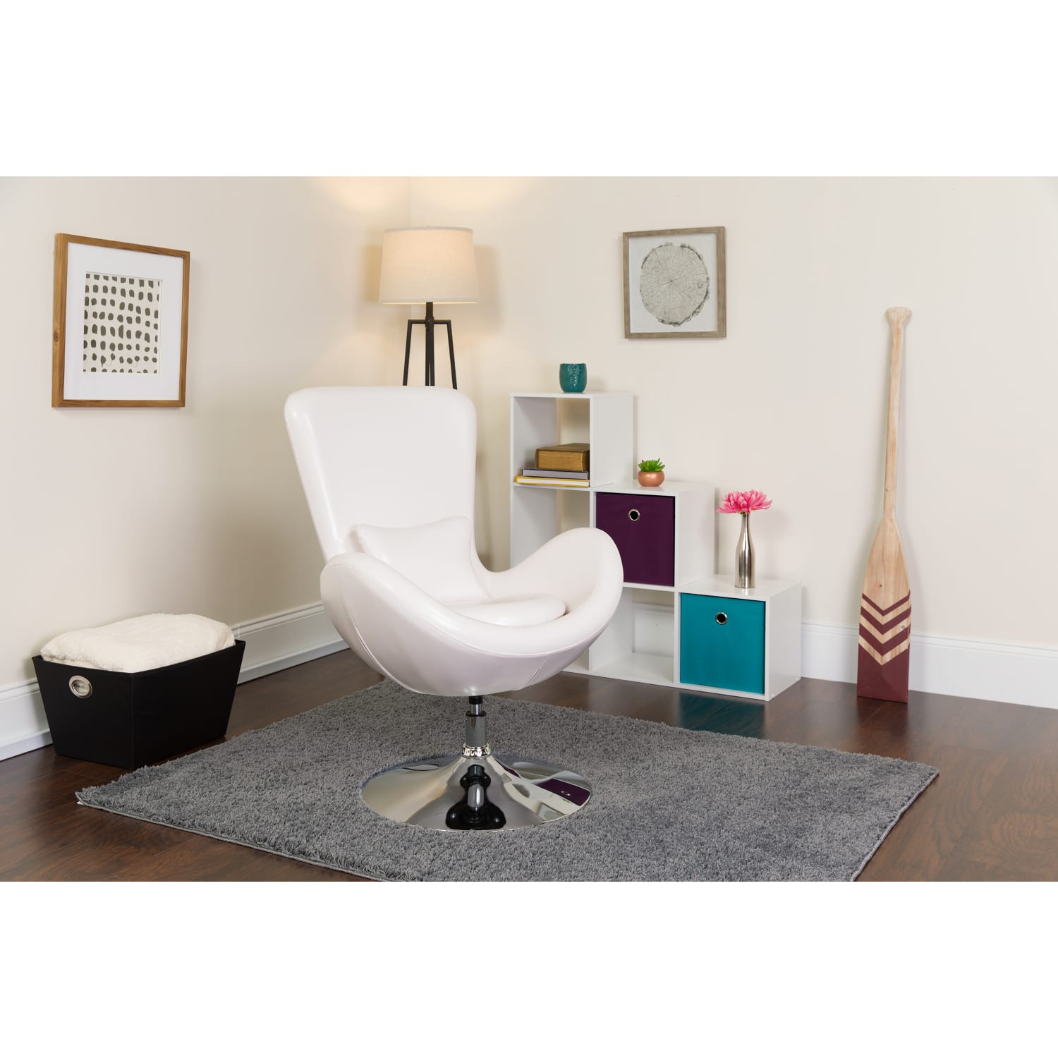 Flash Furniture Egg Side Faux Leather Reception Chair With Bowed Seat White LeatherSoft PopularChairscom