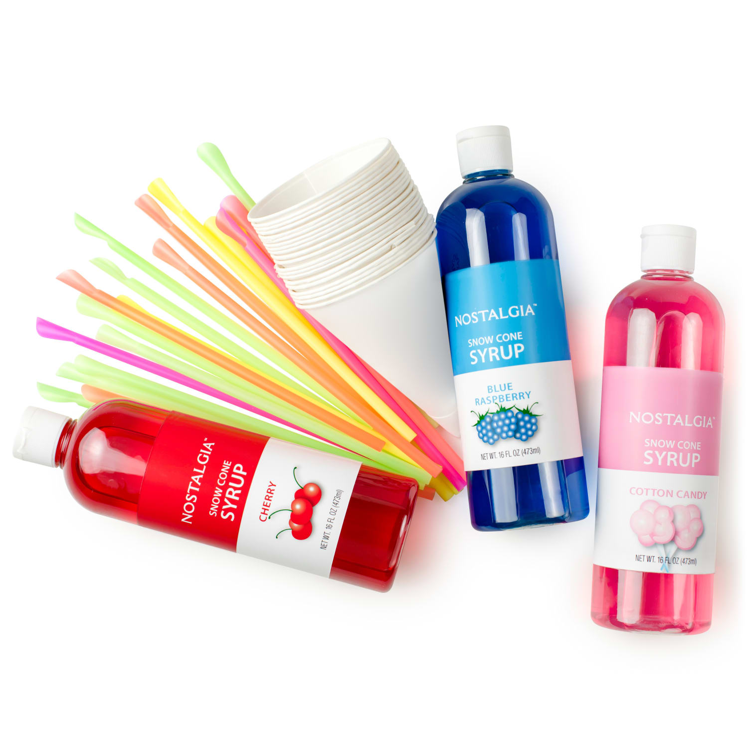 Nostalgia Electrics Premium 16 Oz Snow Cone Syrups, Cups and Spoon-Straws Party Kit - Image 4