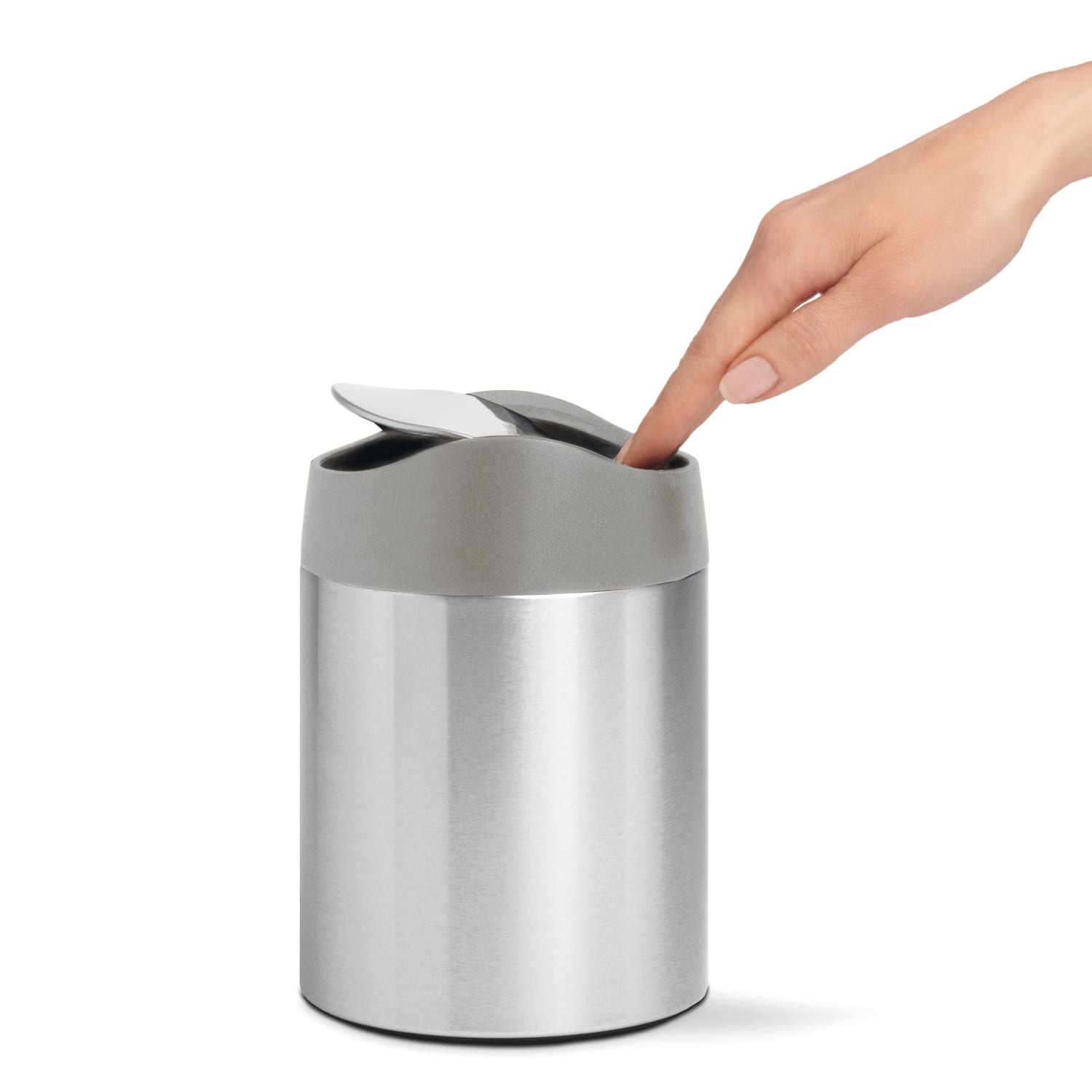 simplehuman Mini Round Steel Trash Can, 7-3/8inH x 5inW x 5inD, 1.6 Qt, Stainless Steel - Image 3