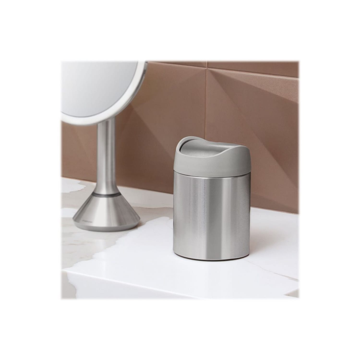 simplehuman Mini Round Steel Trash Can, 7-3/8inH x 5inW x 5inD, 1.6 Qt, Stainless Steel - Image 6