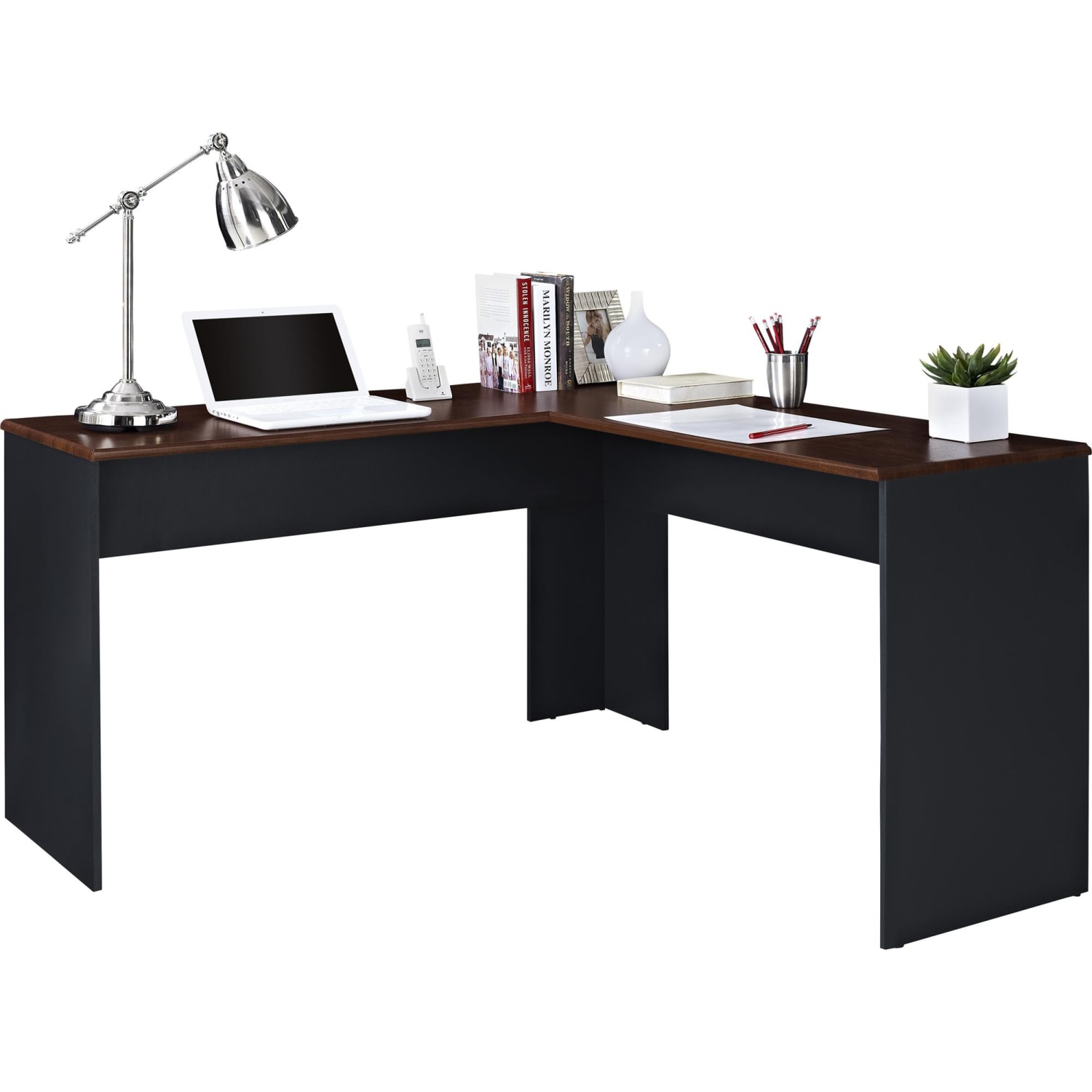Ameriwood Home The Works 52inW L-Shaped Corner Desk, Cherry/Gray - Image 3