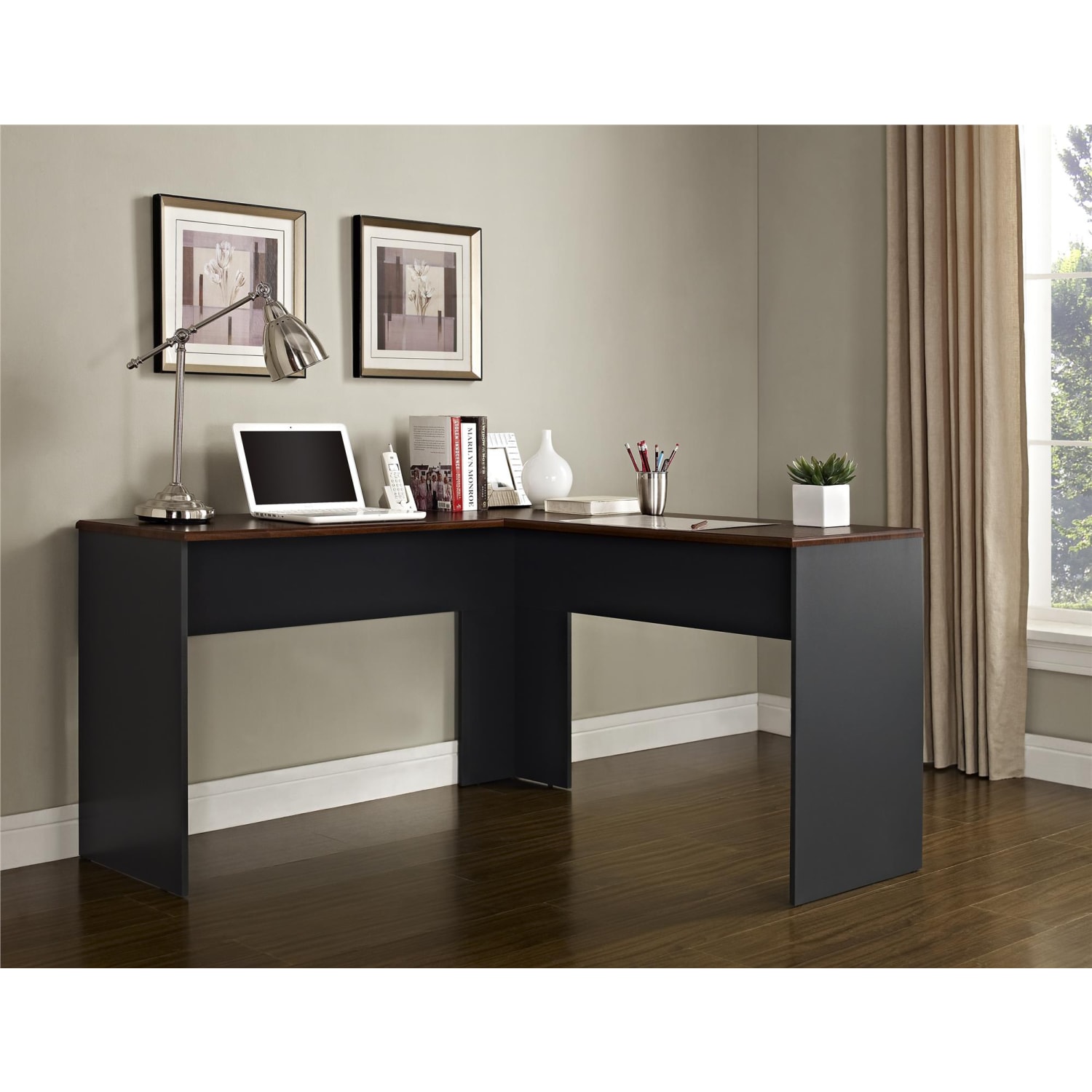 Ameriwood Home The Works 52inW L-Shaped Corner Desk, Cherry/Gray - Image 4