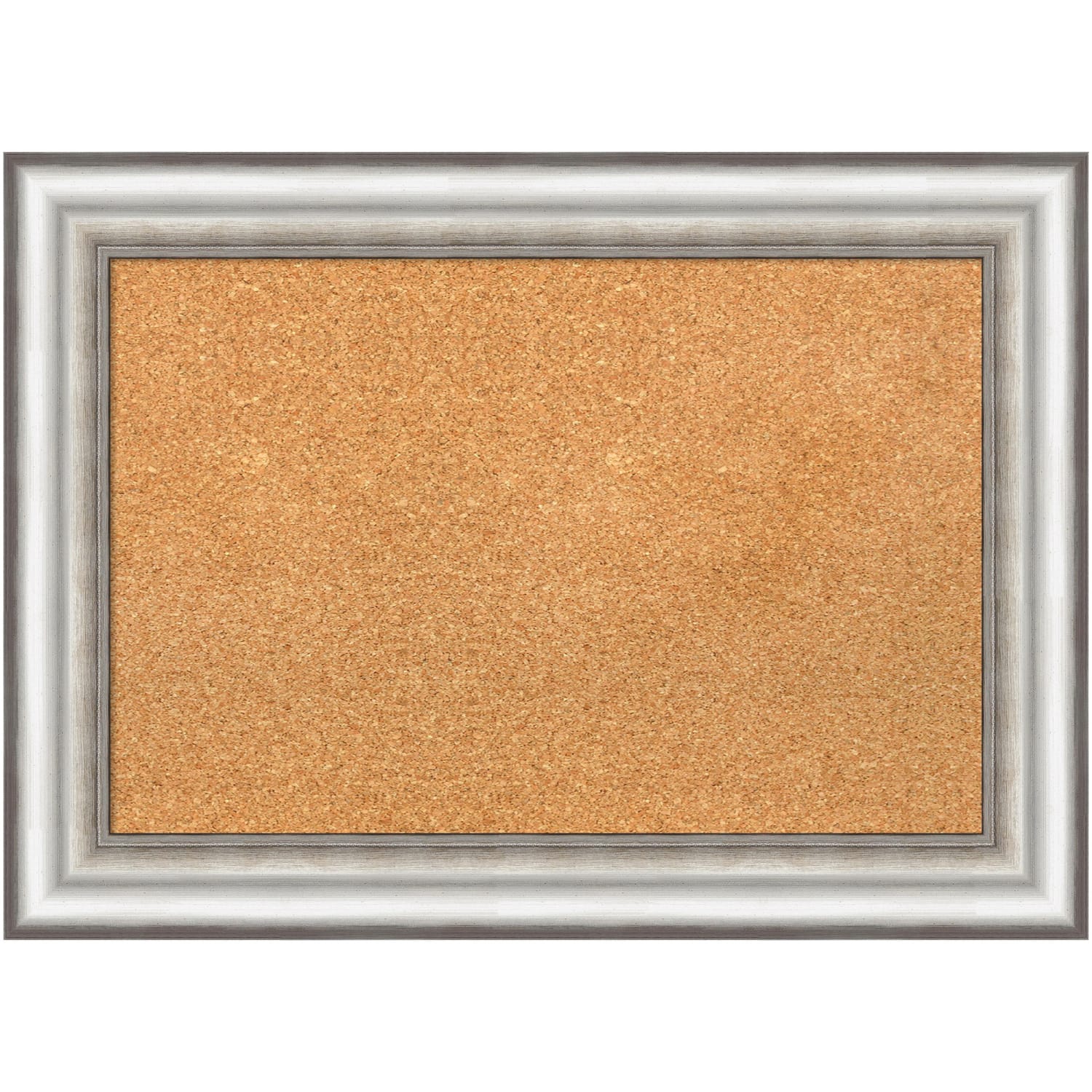 Amanti Art Cork Bulletin Board, 29in x 21in, Natural, Salon Silver Polystyrene Frame