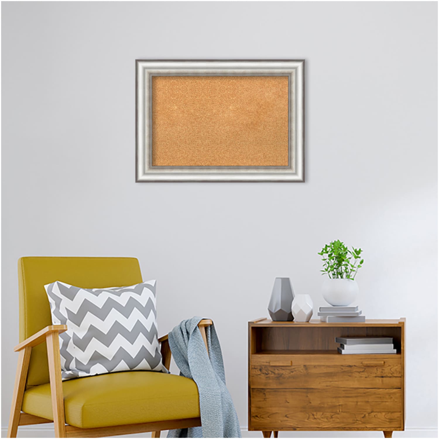 Amanti Art Cork Bulletin Board, 29in x 21in, Natural, Salon Silver Polystyrene Frame - Image 6