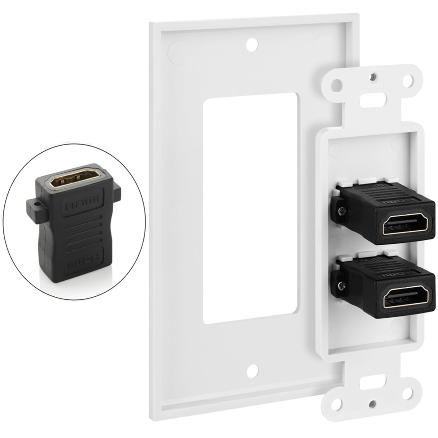 4XEM 2 Port/Outlet Female HDMI Wall Plate (White) - 1-gang - White - 2 x HDMI Port(s) - Image 3