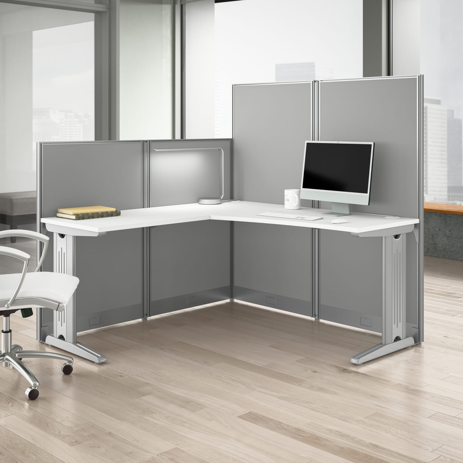 Bush Business Furniture Office in an Hour 65inW x 65inD L-Shaped Cubicle Desk, Pure White, Standard Delivery - Image 3