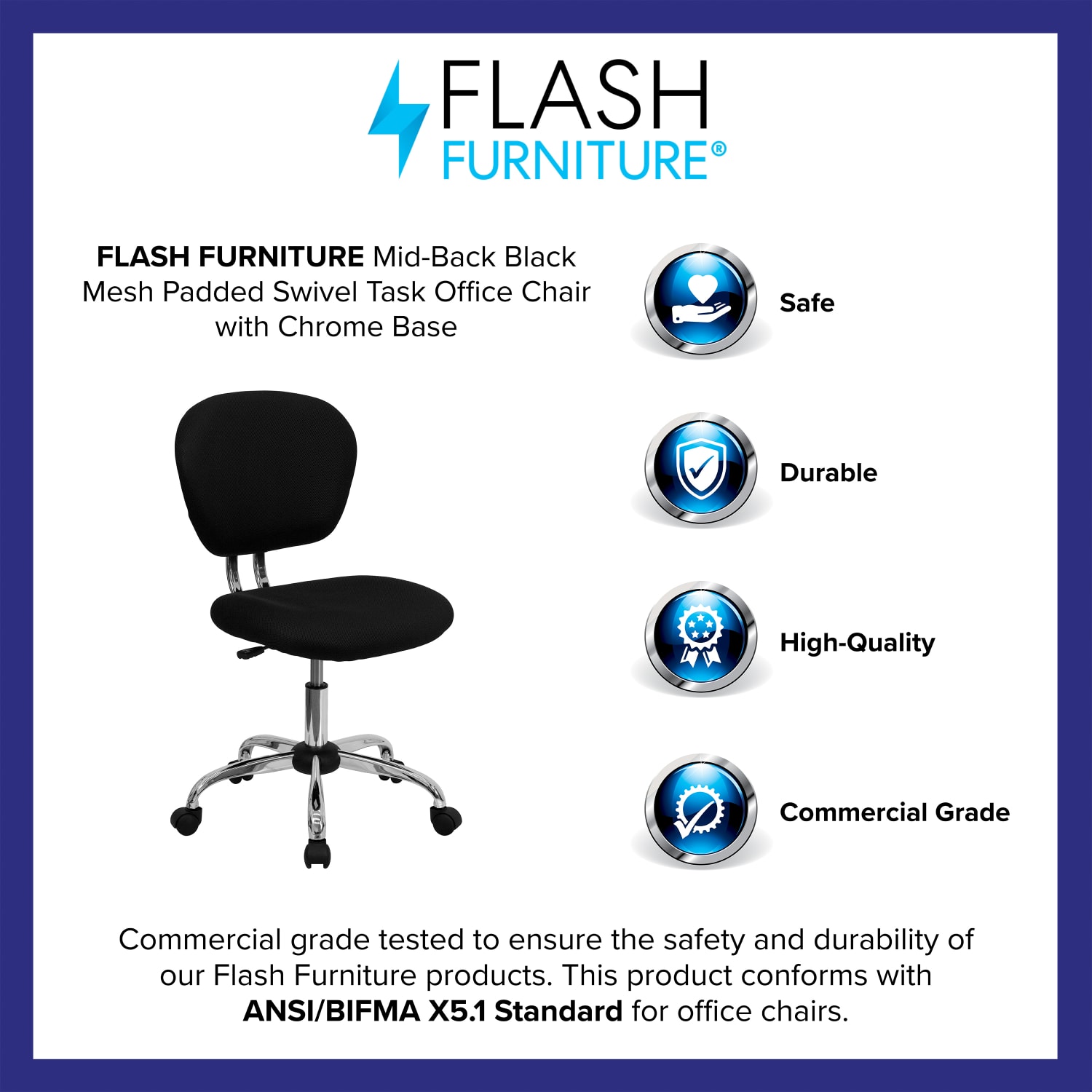 Flash Furniture Mesh Mid-Back Swivel Task Chair, Black/Silver - Image 5