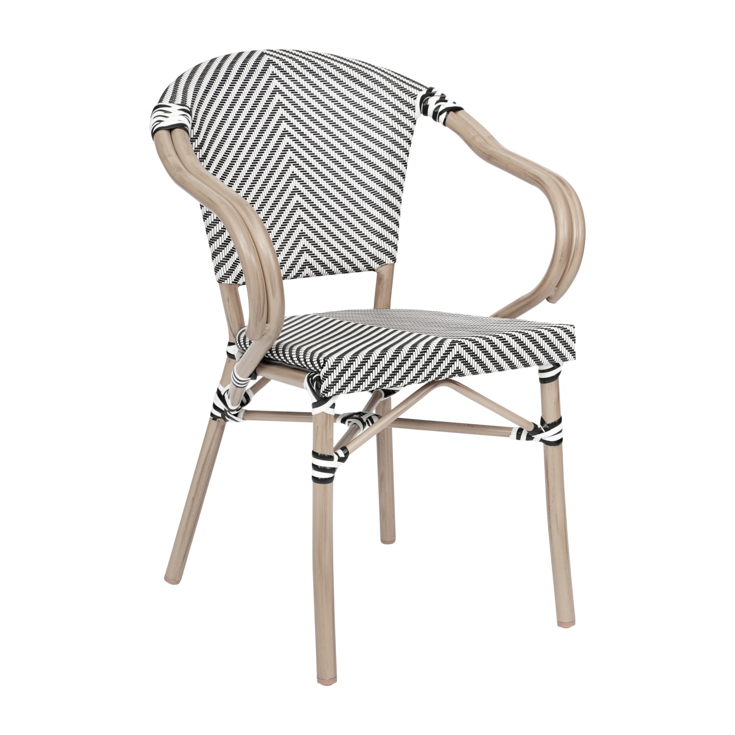 Flash Furniture Marseille Indoor/Outdoor Commercial Bistro Stacking Chair with Arms, Black & White/Light Natural Frame - SDAS64218BKWLTN