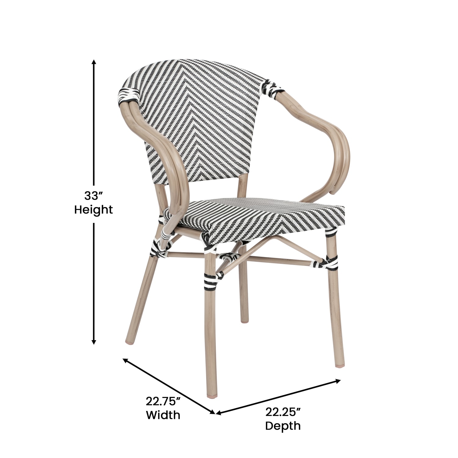 Flash Furniture Marseille Indoor/Outdoor Commercial Bistro Stacking Chair with Arms, Black & White/Light Natural Frame - SDAS64218BKWLTN - Image 6
