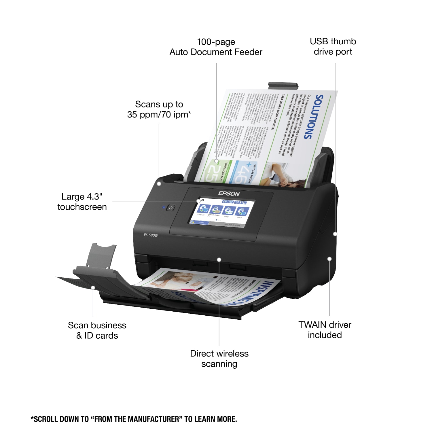 Epson WorkForce ES-580W Wireless Duplex Touchscreen Desktop Color Document Scanner with Auto Document Feeder - Image 4