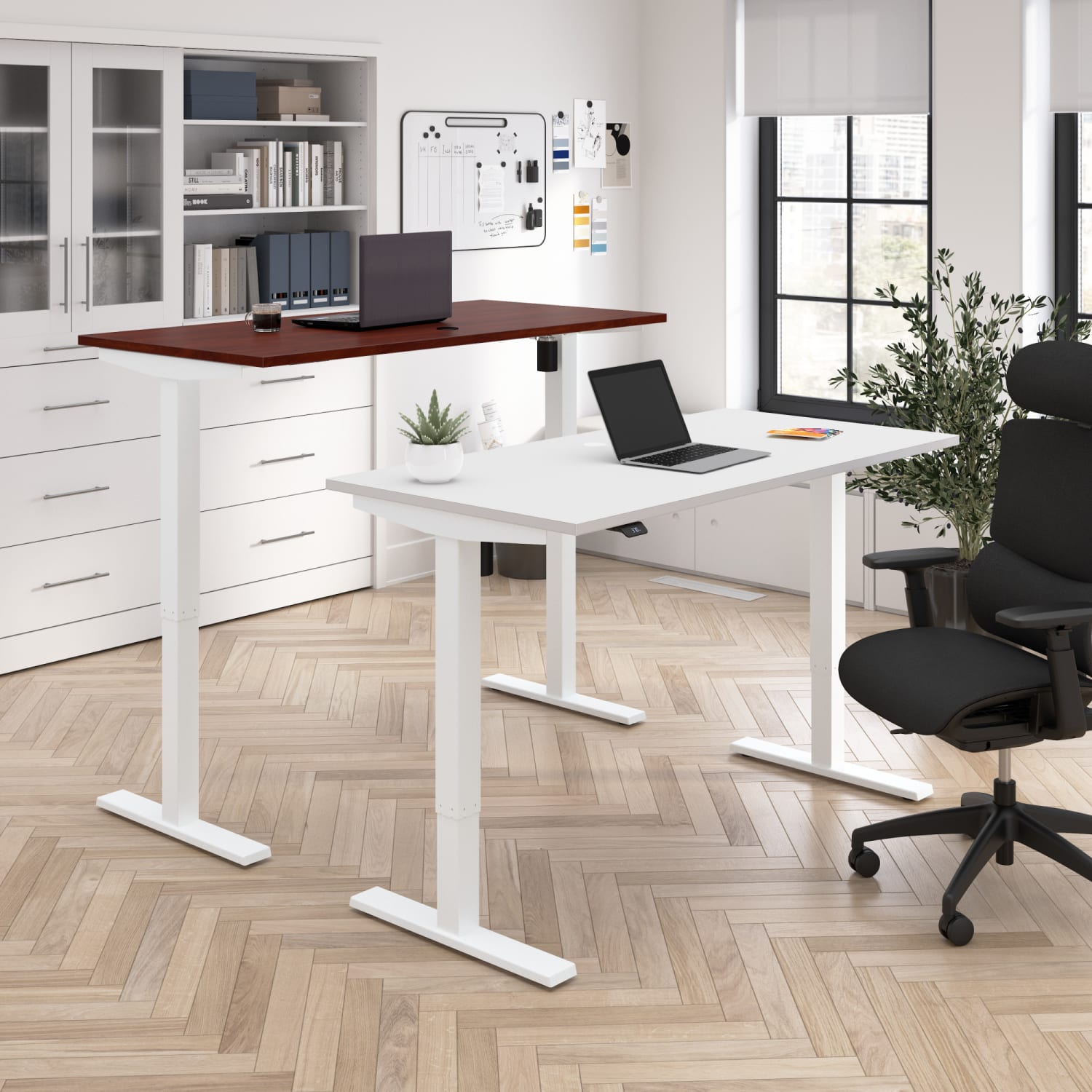 Move 40 Series by Bush Business Furniture Electric Height-Adjustable Standing Desk, 60in x 30in, Hansen Cherry/Cool Gray Metallic, Standard Delivery - Image 4