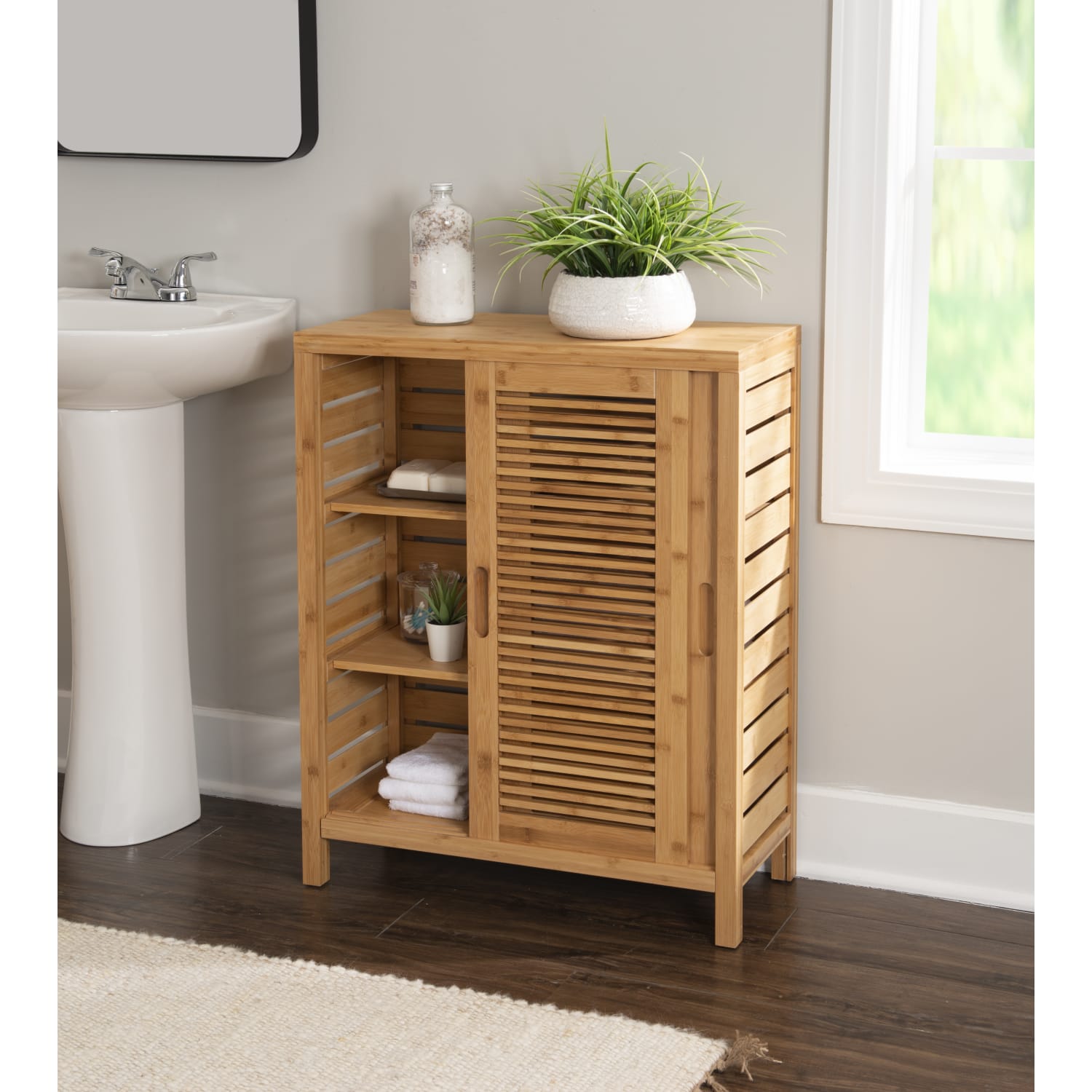 Linon Bullock 26inW Sliding Door Bamboo Cabinet, Natural - Image 5