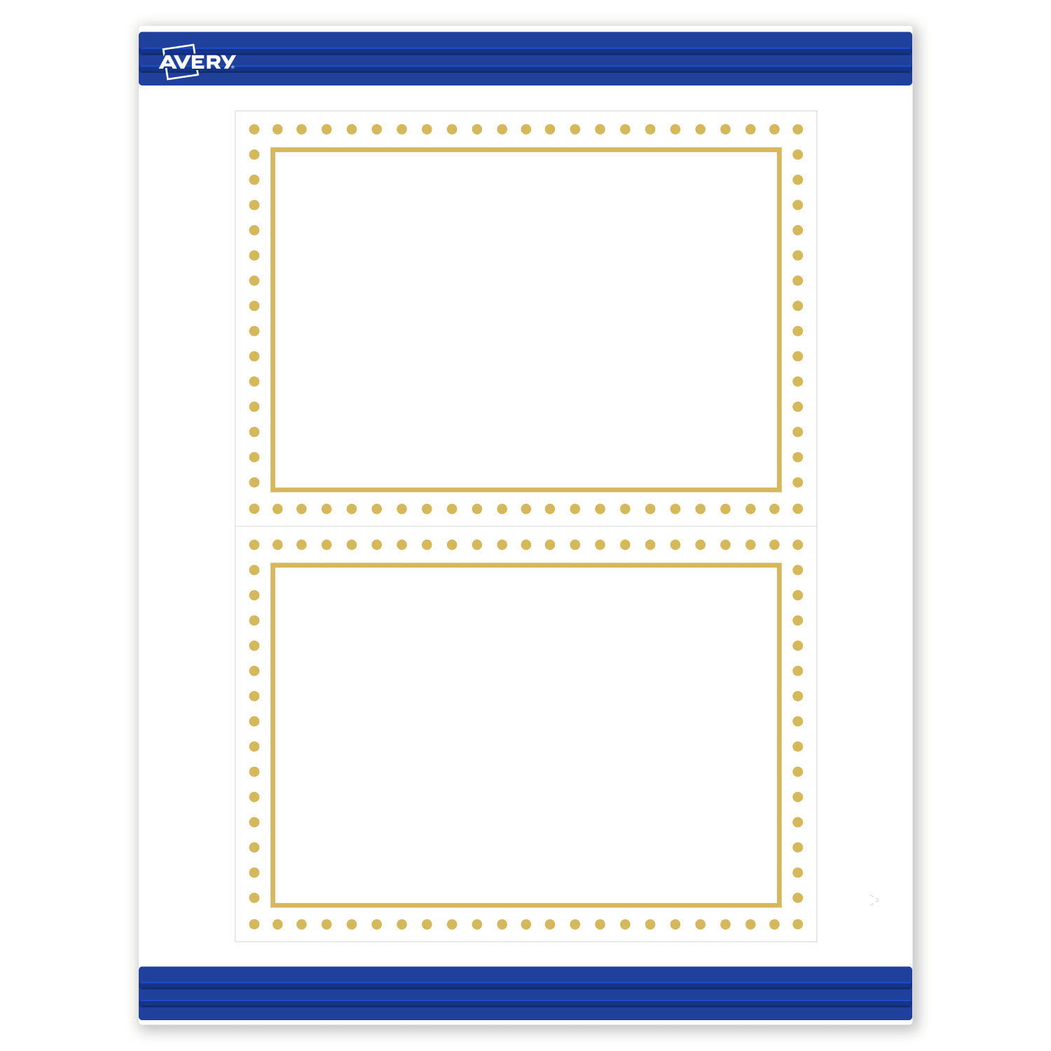 Avery Printable Invitation Cards With Sure Feed Technology, 5in x 7in, Matte White With Preprinted Gold Dot Border, Pack Of 20