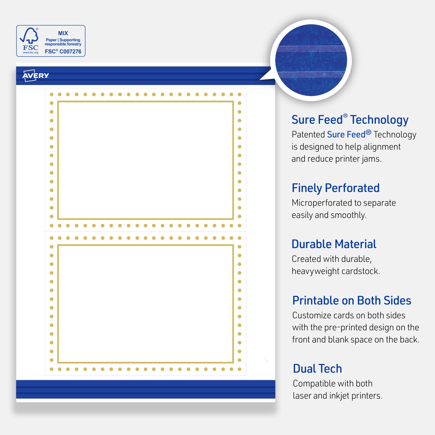 Avery Printable Invitation Cards With Sure Feed Technology, 5in x 7in, Matte White With Preprinted Gold Dot Border, Pack Of 20 - Image 5