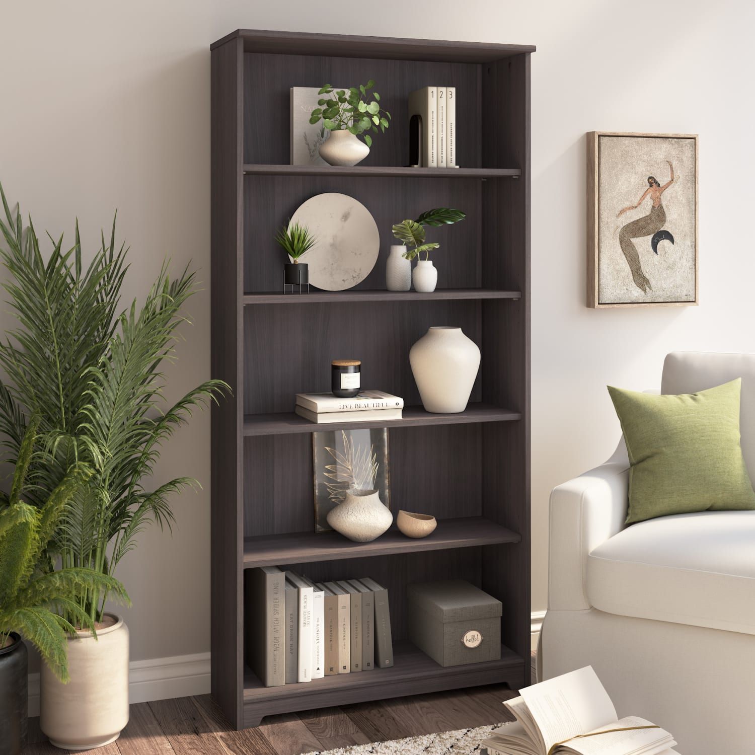 Bush Business Furniture Cabot 67inH 5-Shelf Bookcase, Heather Gray, Standard Delivery - Image 3
