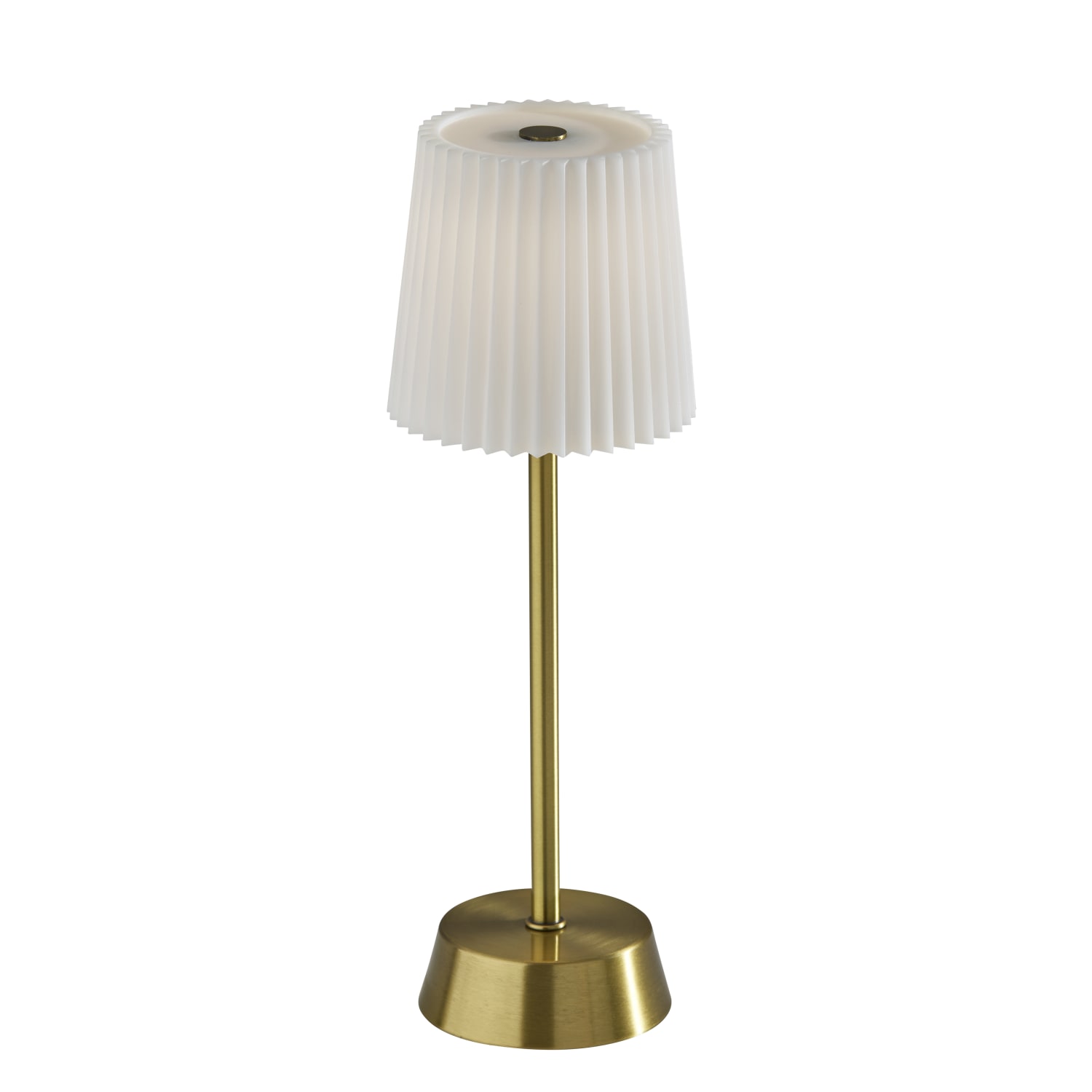 Adesso Bobby Cordless LED Indoor/Outdoor Table Lamp, 14inH, Off-White Shade/Antique Brass ase