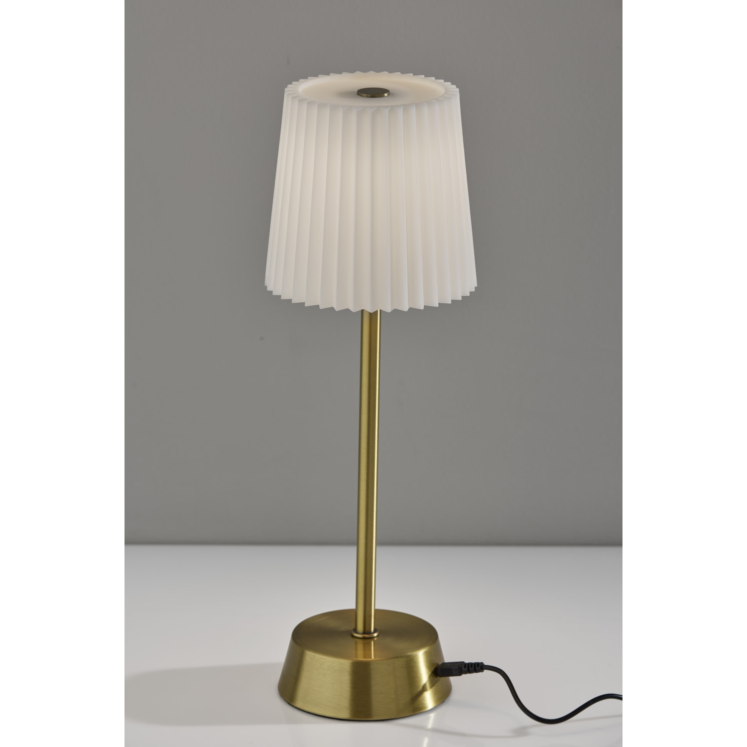 Adesso Bobby Cordless LED Indoor/Outdoor Table Lamp, 14inH, Off-White Shade/Antique Brass ase - Image 3