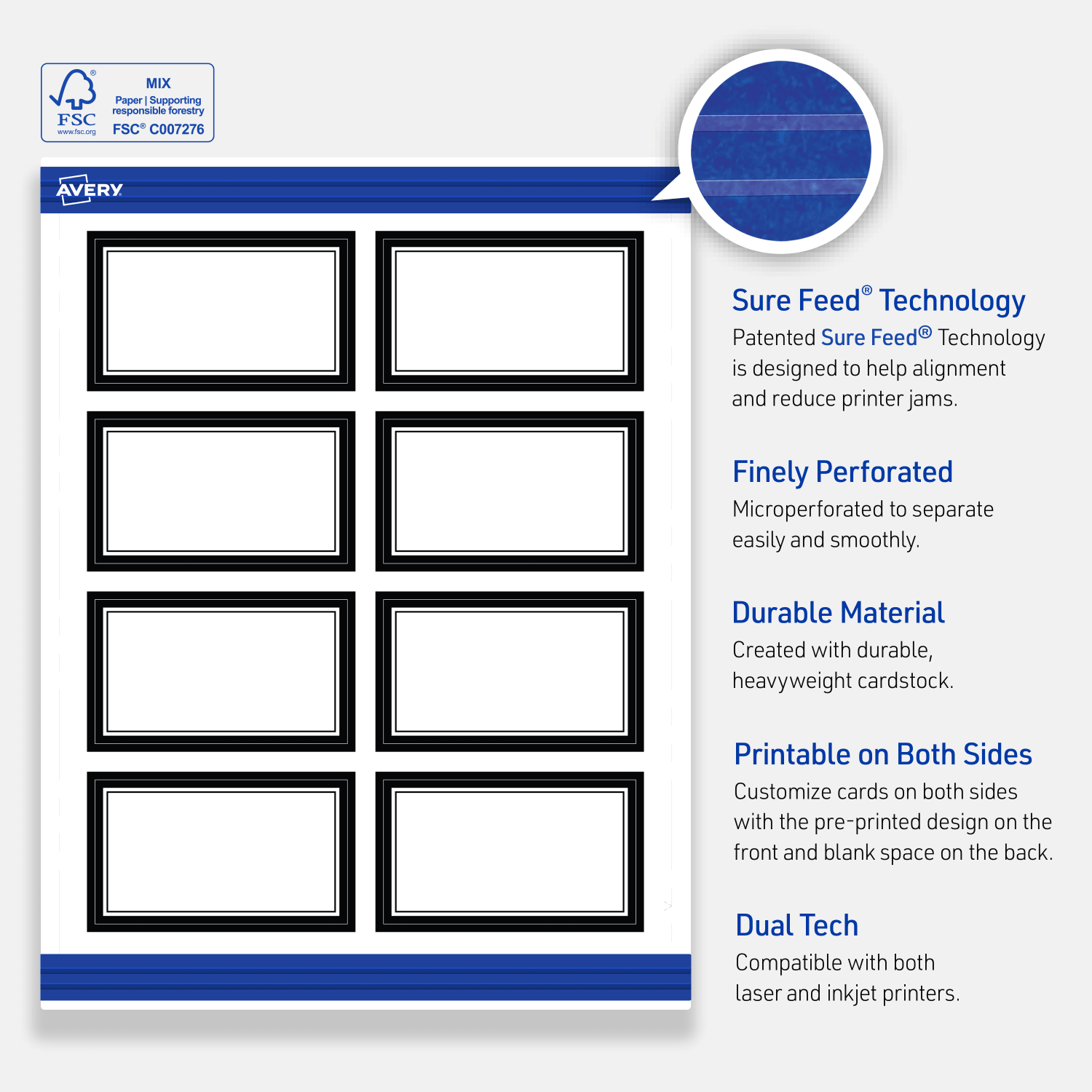 Avery Printable Cards With Sure Feed Technology, 2in x 3-1/2in, Matte White With Black Border, Pack Of 80 - Image 5