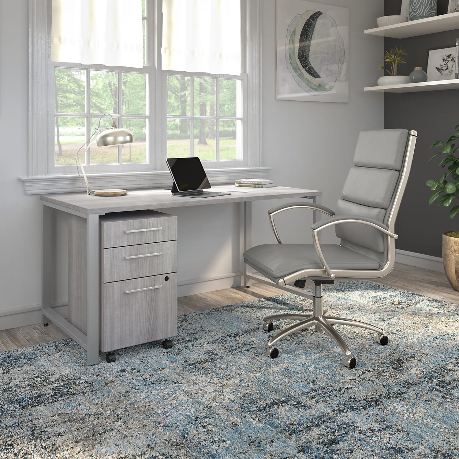 Bush Business Furniture Modelo Bonded Leather High-Back Office Chair, Light Gray, Standard Delivery - Image 11