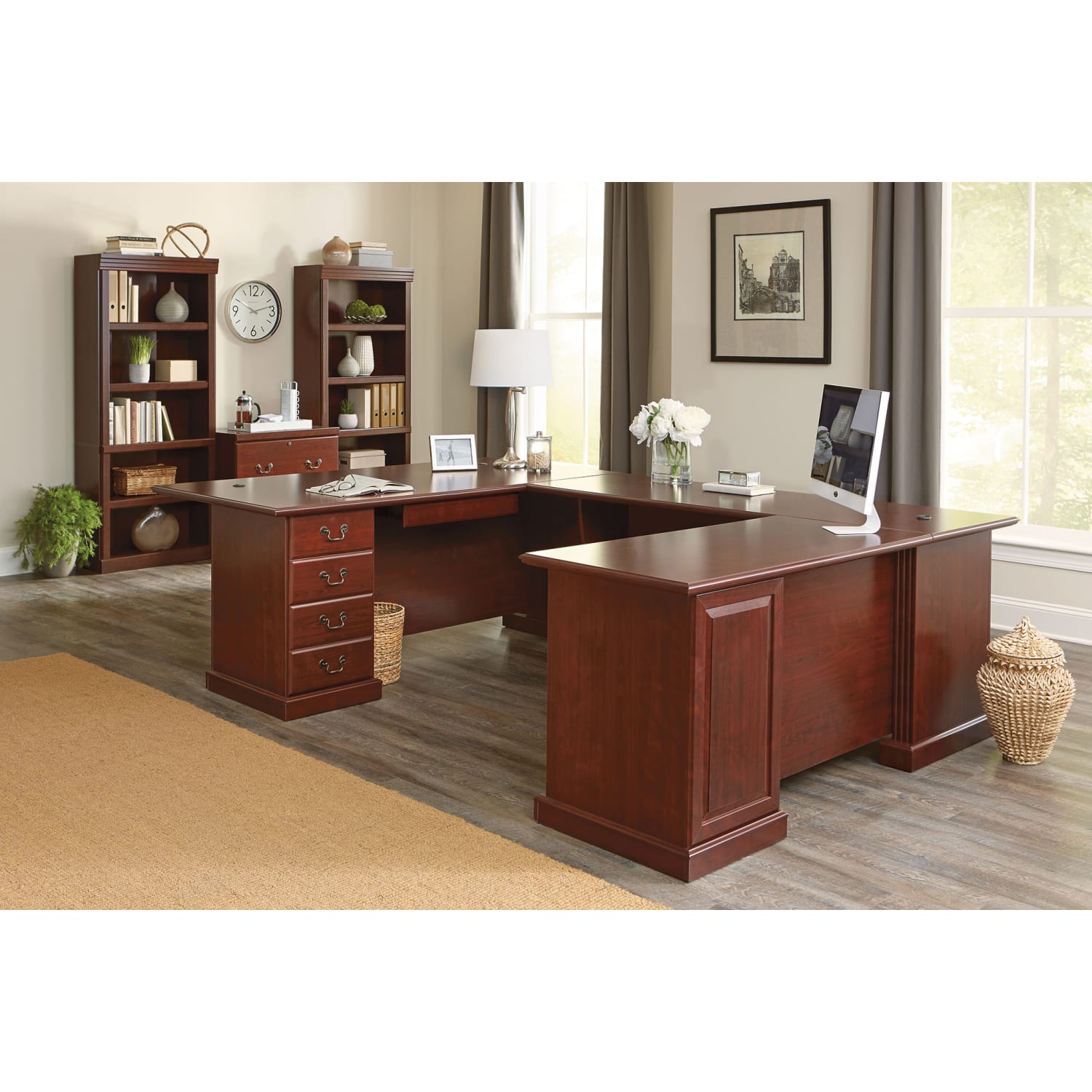 Sauder Heritage Hill 71inW Executive Computer Desk, Classic Cherry - Image 5