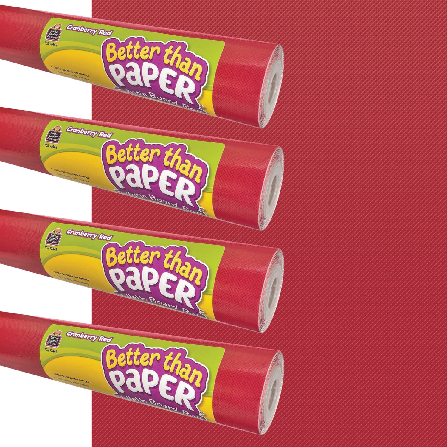 Teacher Created Resources Better Than Paper Bulletin Board Roll, 4ft x 12ft, Cranberry Red, 4-Pack