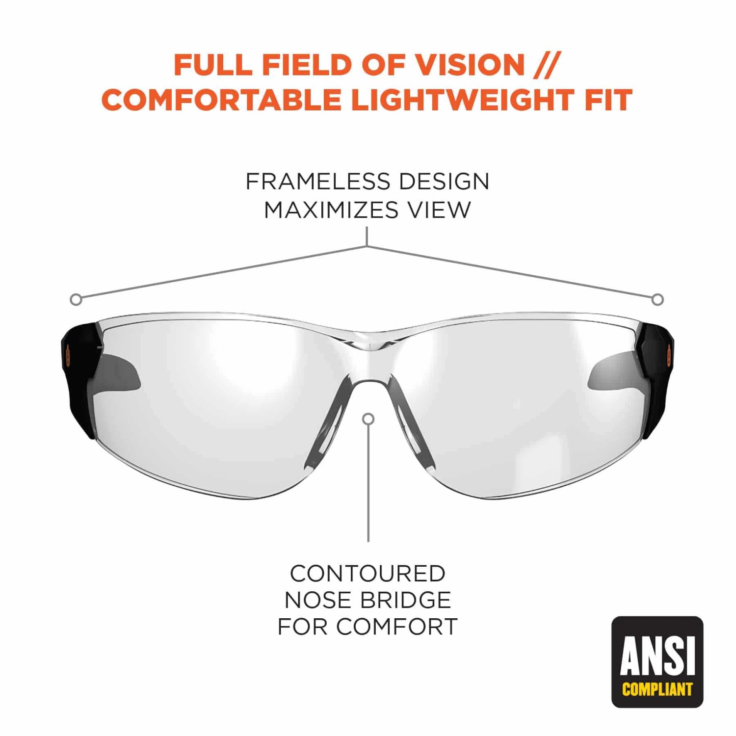 Ergodyne Skullerz SAGA Frameless Safety Glasses, One Size, Matte Black Frame, Indoor/Outdoor Lens - Image 3