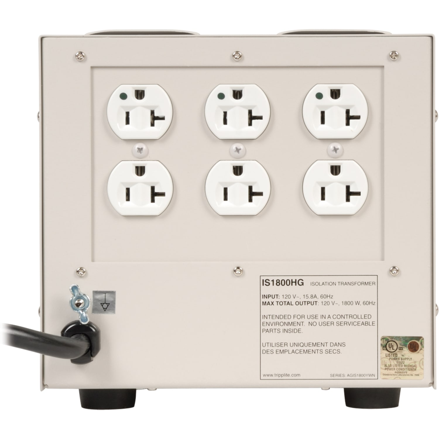 Eaton Tripp Lite Series 1800W Isolation Transformer Hopsital Medical with Surge 120V 6 Outlet 10ft Cord HG TAA GSA - IS1800HG - Image 5