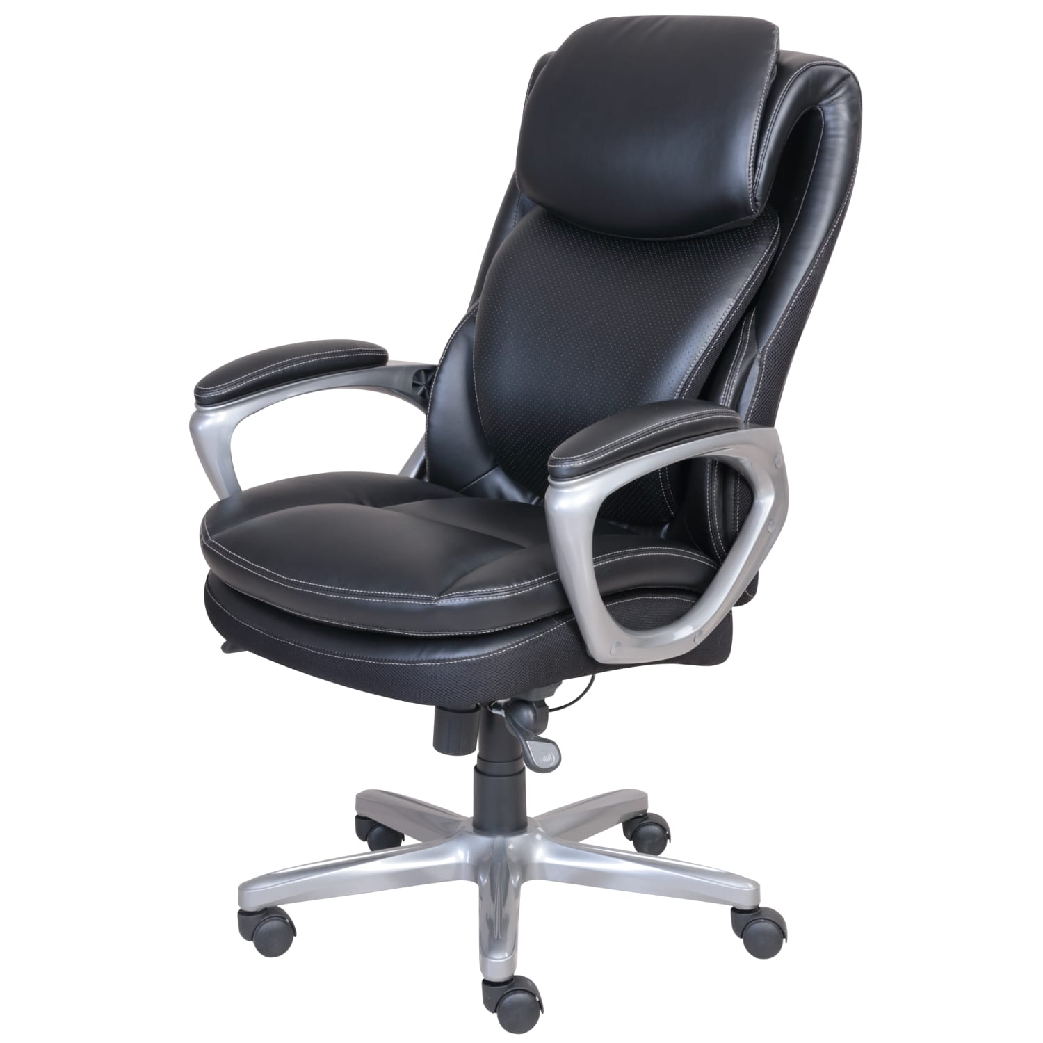 Serta Smart Layers Arlington AIR Bonded Leather HighBack Executive Office Chair BlackSilver PopularChairscom Serta Smart Layers Arlington AIR Bonded Leather High Back Executive Office Chair BlackSilver PopularChairscom