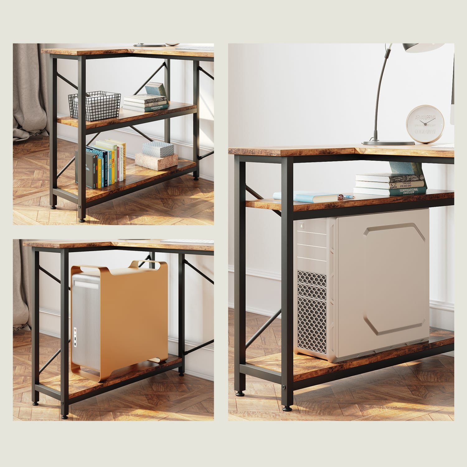 Bestier L-Shaped Corner Desk With Storage Shelf, 48inW, Rustic Brown - Image 4