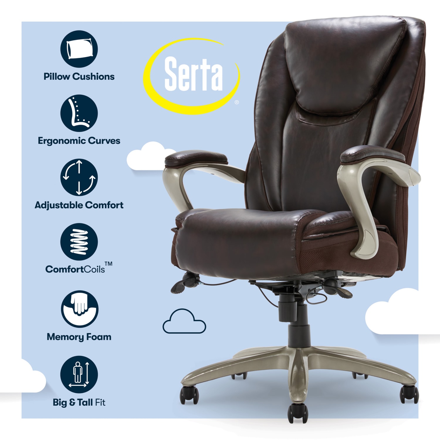 Serta Smart Layers Hensley Big Tall Ergonomic Bonded Leather HighBack Office Chair Roasted ChestnutSatin Nickel PopularChairscom Serta Smart Layers Hensley Big Tall Ergonomic Bonded Leather High Back Office Chair Roasted ChestnutSatin Nickel PopularChairscom