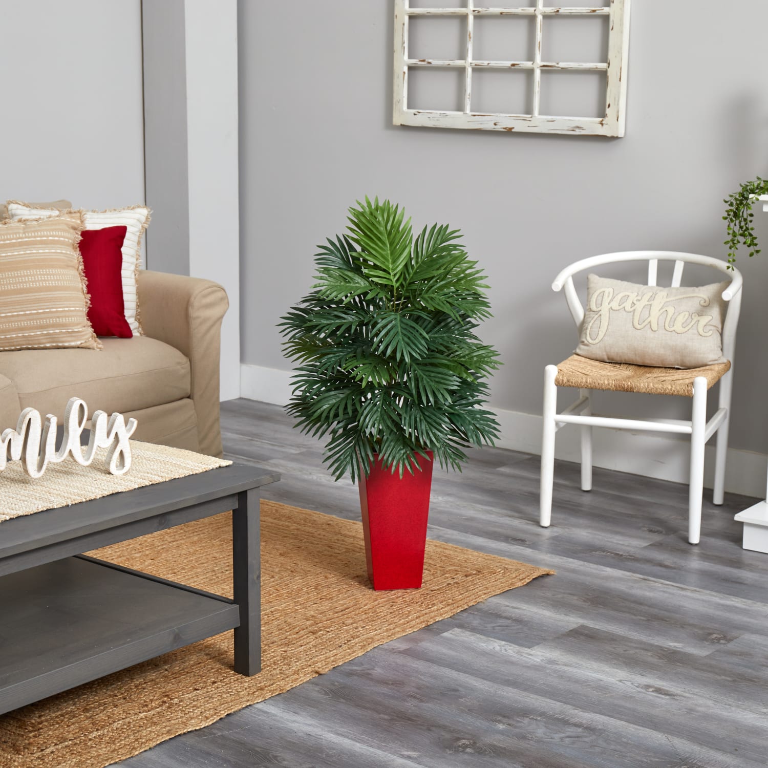 Nearly Natural Areca Palm 40inH Artificial Plant With Planter, 40inH x 20inW x 20inD, Green/Red - Image 4