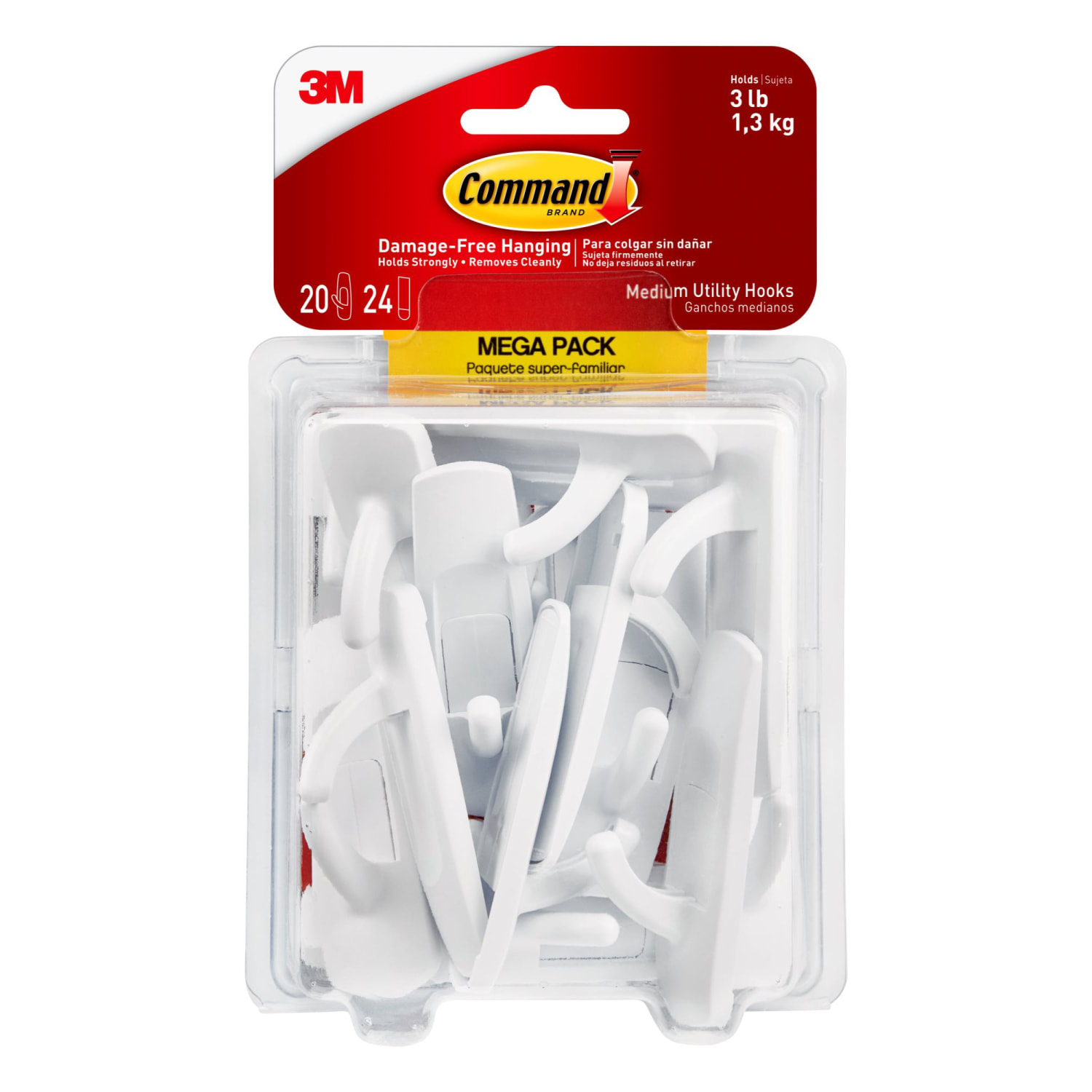 Command Medium Utility Hooks, 20 Hooks, 24 White Adhesive Strips, Damage Free Hanging Picture Hangers, No Tools Wall Hanging Strips For Living Spaces