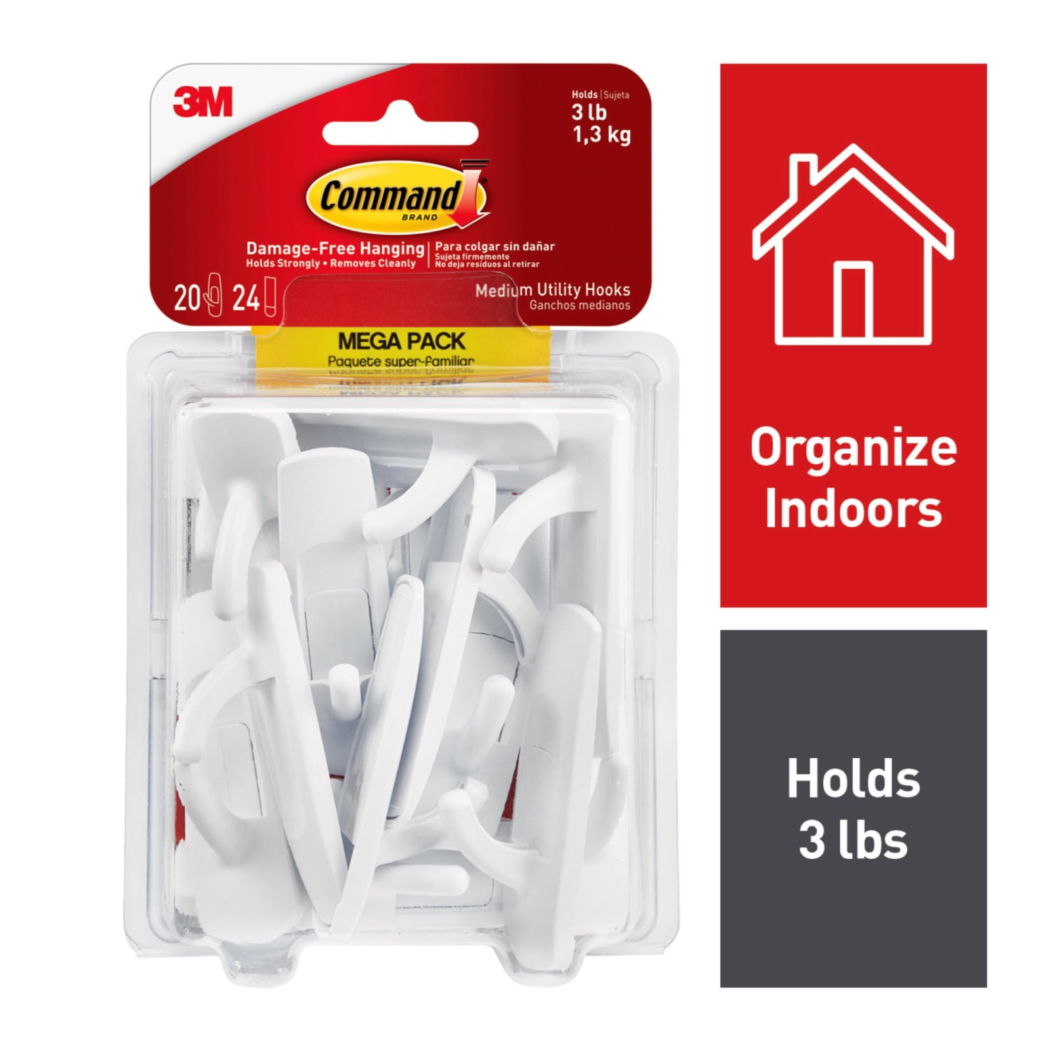 Command Medium Utility Hooks, 20 Hooks, 24 White Adhesive Strips, Damage Free Hanging Picture Hangers, No Tools Wall Hanging Strips For Living Spaces - Image 3