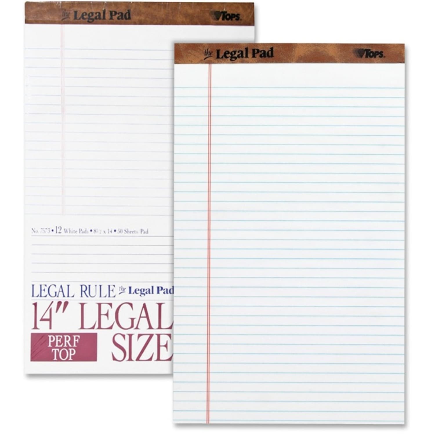 TOPS The Legal Pad Writing Pad - 50 Sheets - Double Stitched - 0.34in Ruled - 16 lb Basis Weight - Legal - 75731