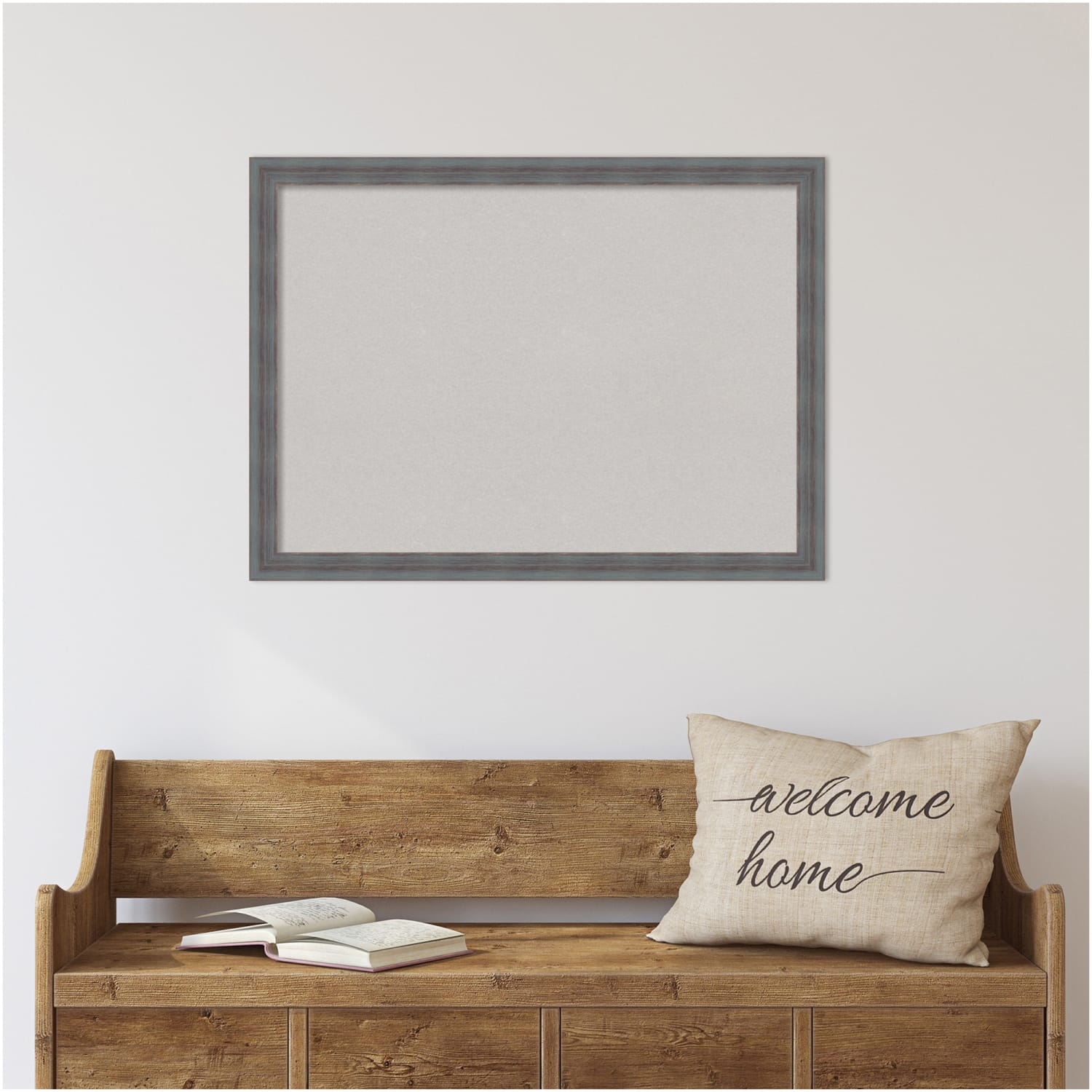 Amanti Art Rectangular Non-Magnetic Cork Bulletin Board, Gray, 30in x 22in, Dixie Blue Gray Rustic Wood Frame - Image 3