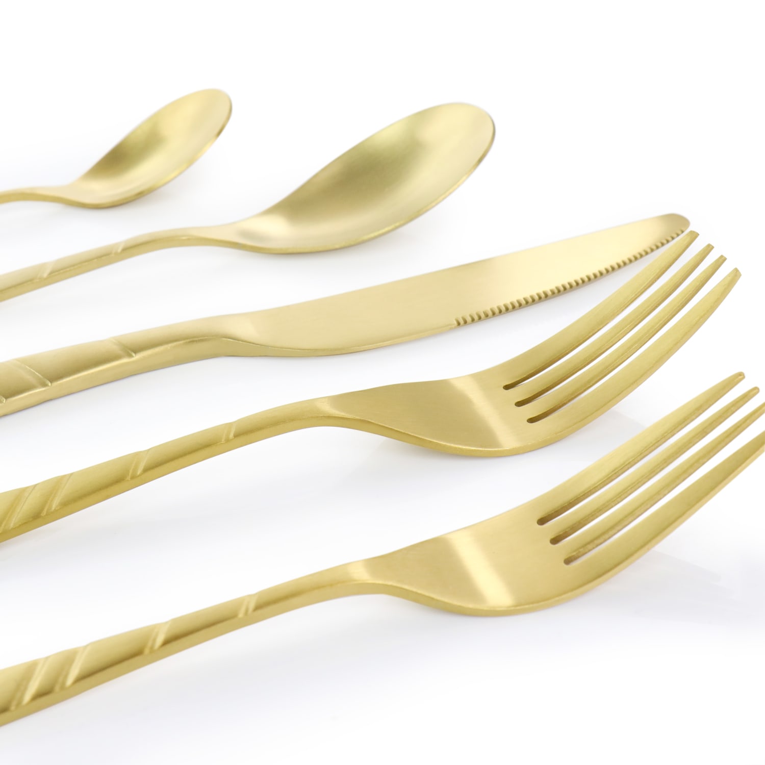 MegaChef La Vague 20-Piece Flatware Utensil Set, Matte Gold - Image 6