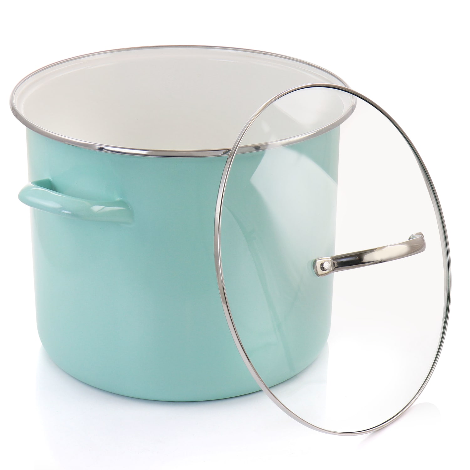 Martha Stewart Enamel-On-Steel Stock Pot With Glass Lid, 12 Qt, Turquoise - Image 4