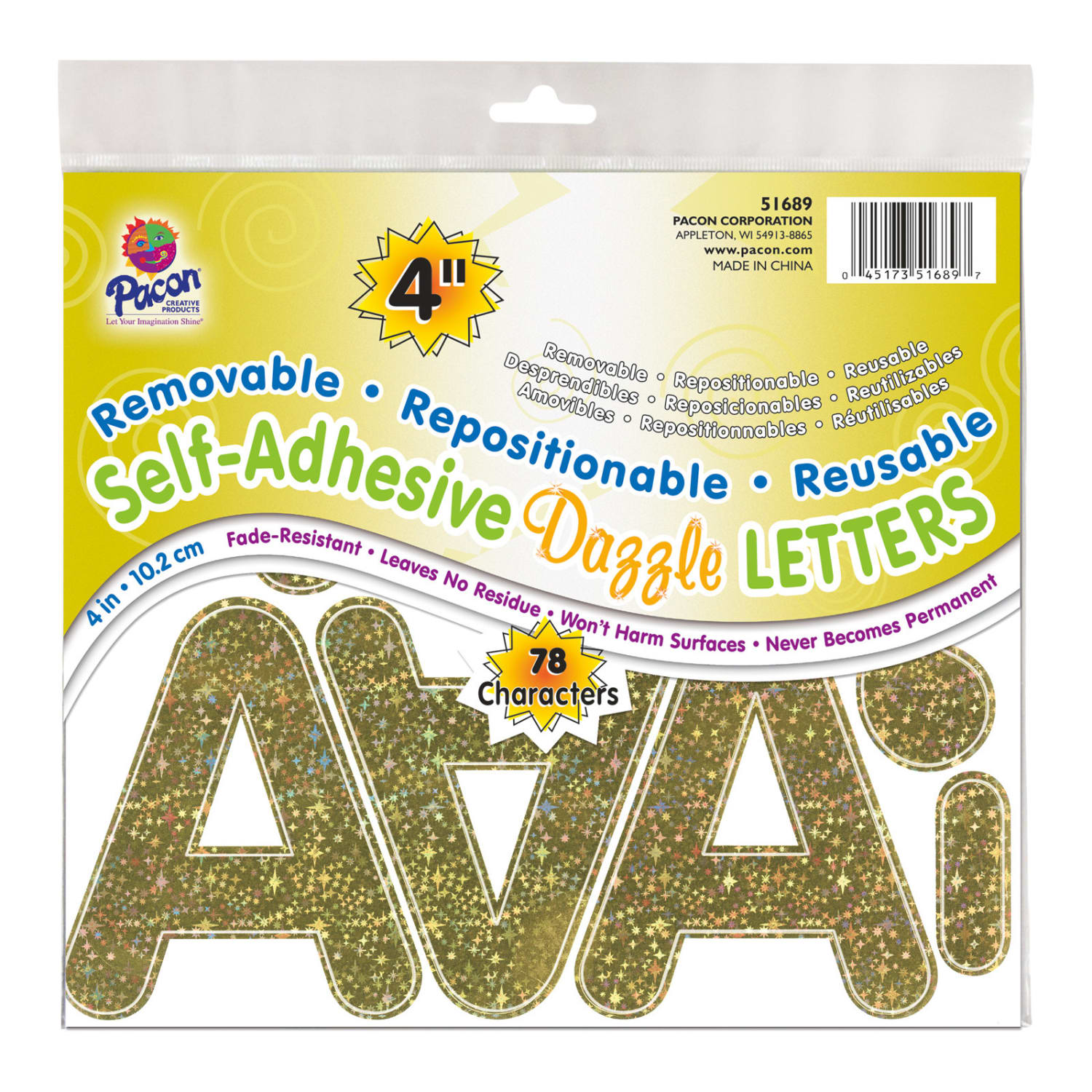 Pacon Self-Adhesive Letters, 4in, Puffy Font, Gold Dazzle, 78 Per Pack, Set Of 2 Packs - Image 3