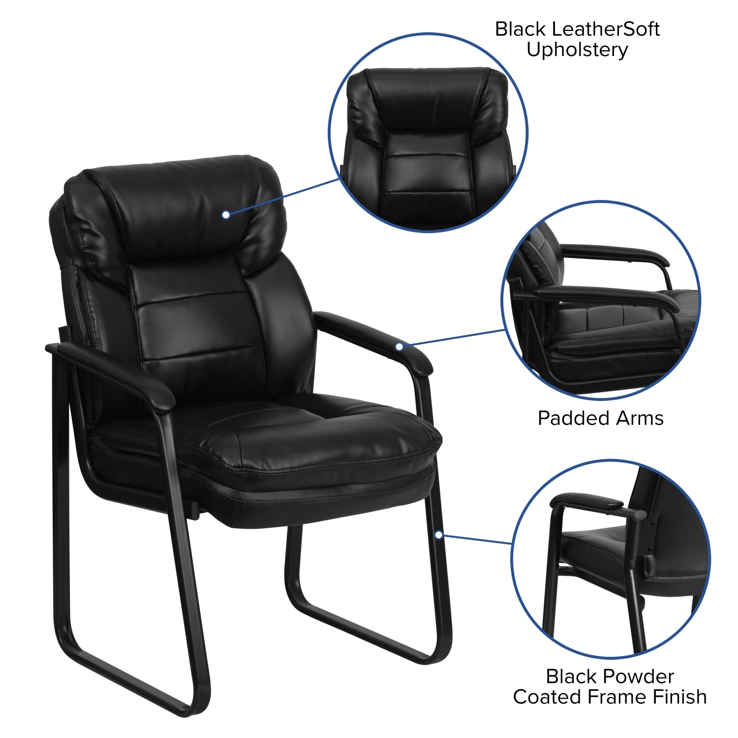 Flash Furniture LeatherSoft Faux Leather Sled-Base Side Chair, Black - Image 6