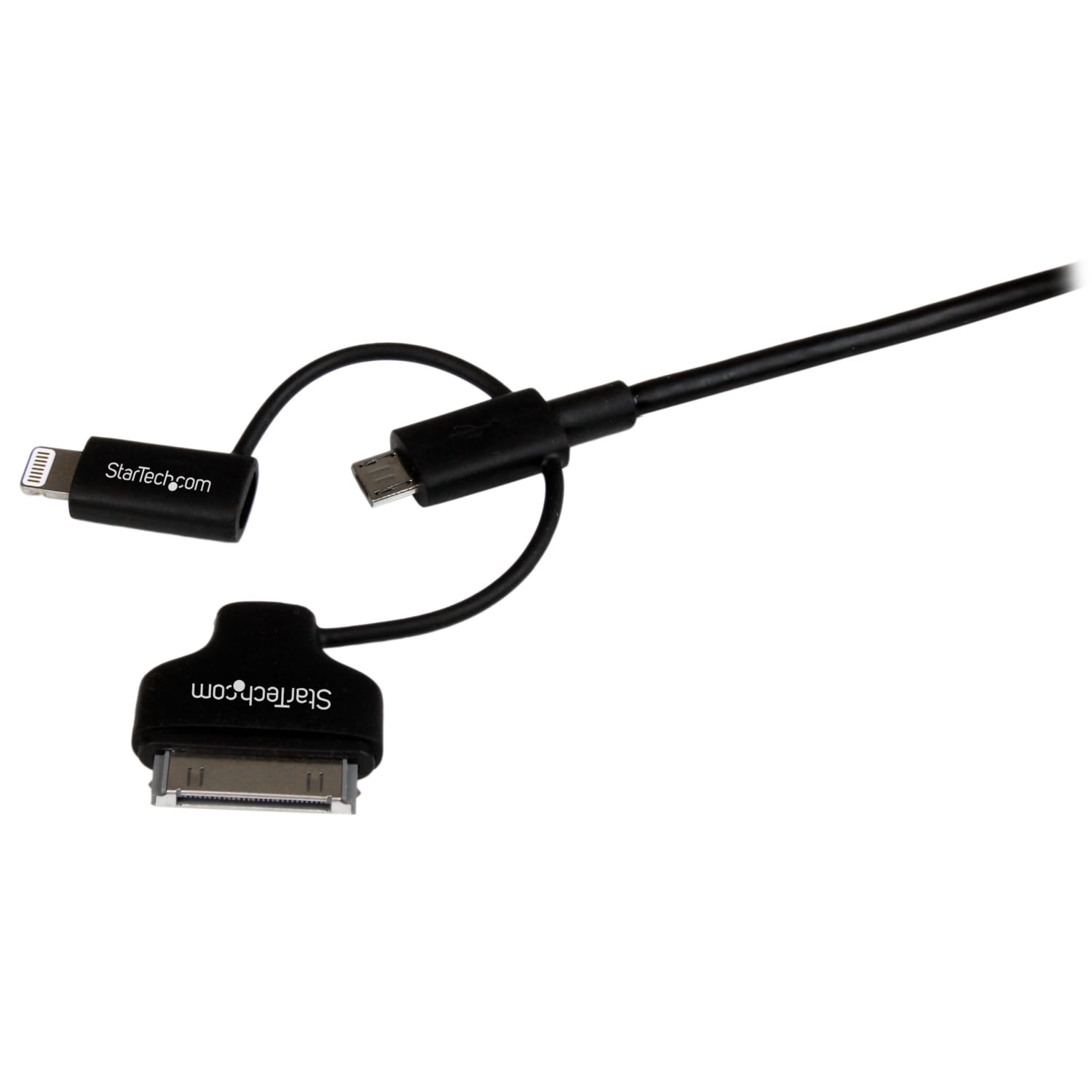 StarTech.com 1m (3 ft) Black Apple 8-pin Lightning or 30-pin Dock Connector or Micro USB to USB Combo Cable  - LTADUB1MB - Image 3