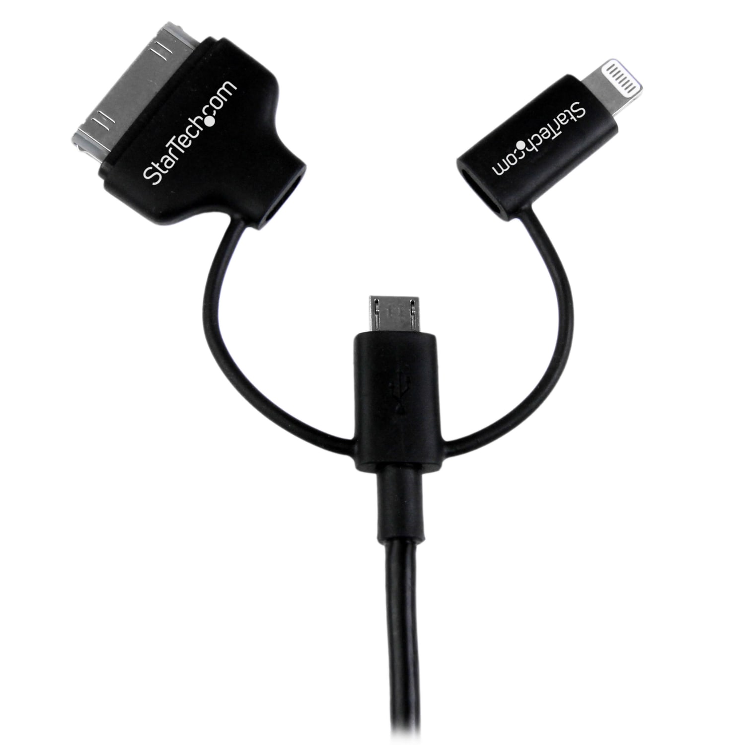 StarTech.com 1m (3 ft) Black Apple 8-pin Lightning or 30-pin Dock Connector or Micro USB to USB Combo Cable  - LTADUB1MB - Image 4